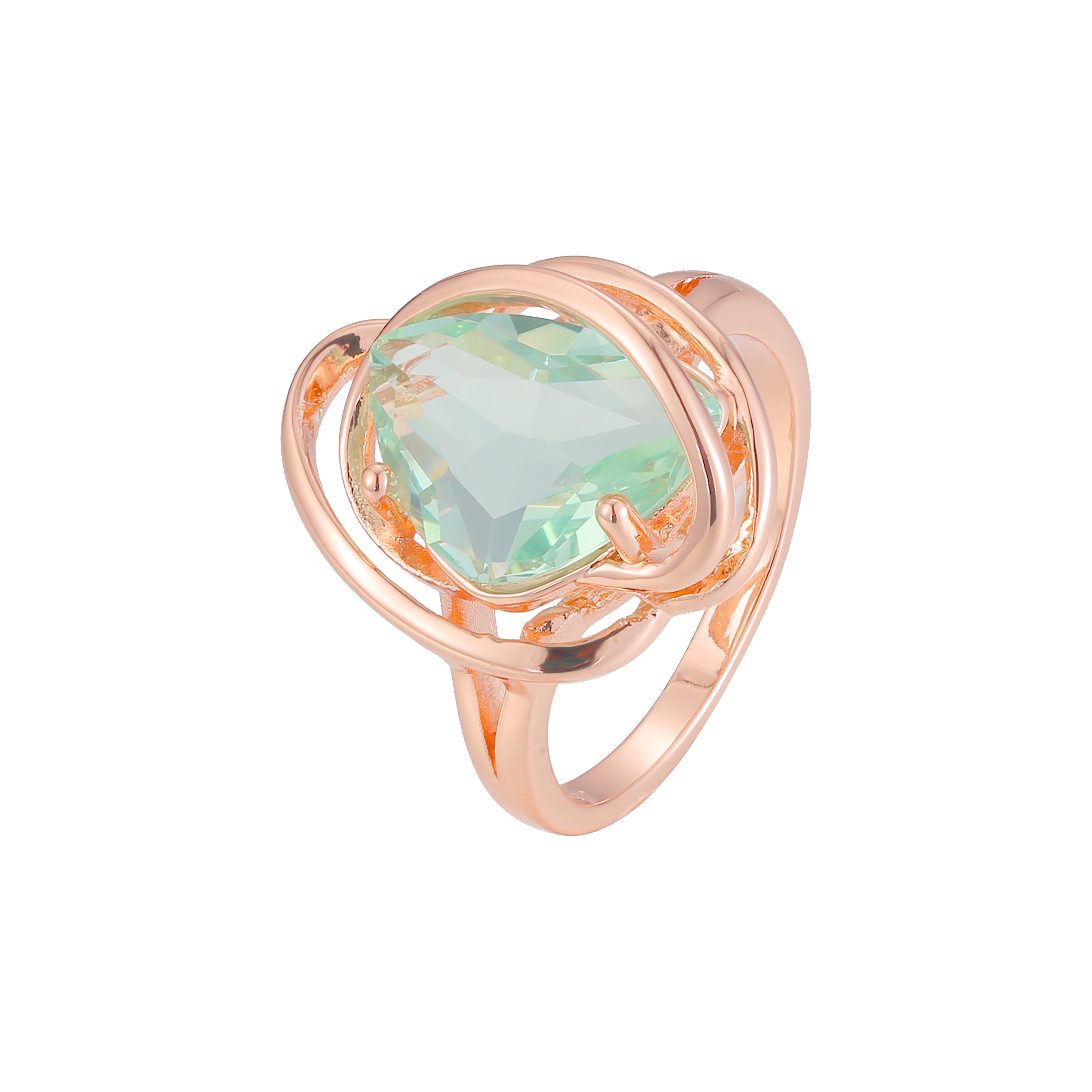 Anillos solitarios de piedra verde manzana grande chapados en oro rosa