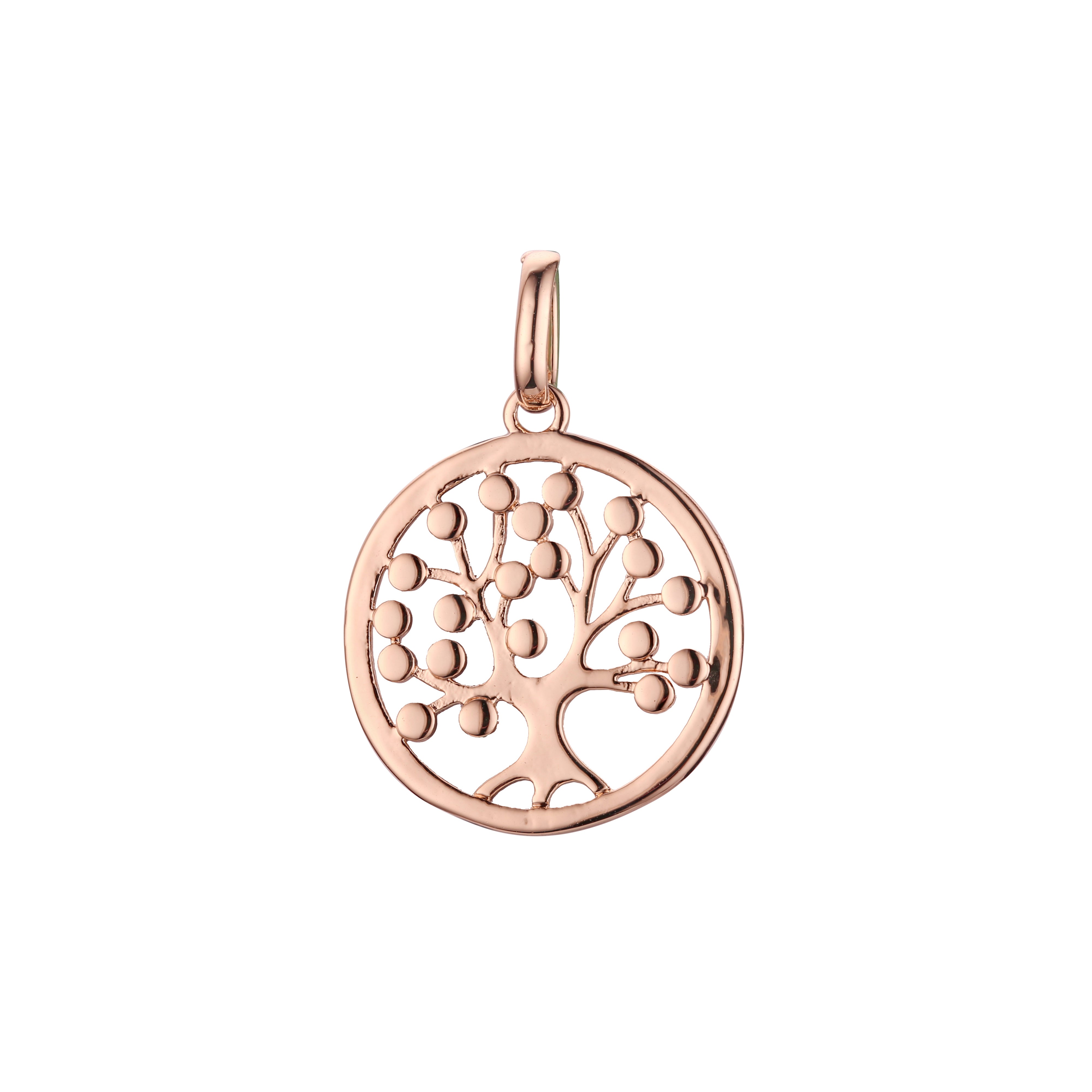 Colgante círculo árbol con frutas en Oro Rosa bicolor, baño de Oro 14K colores