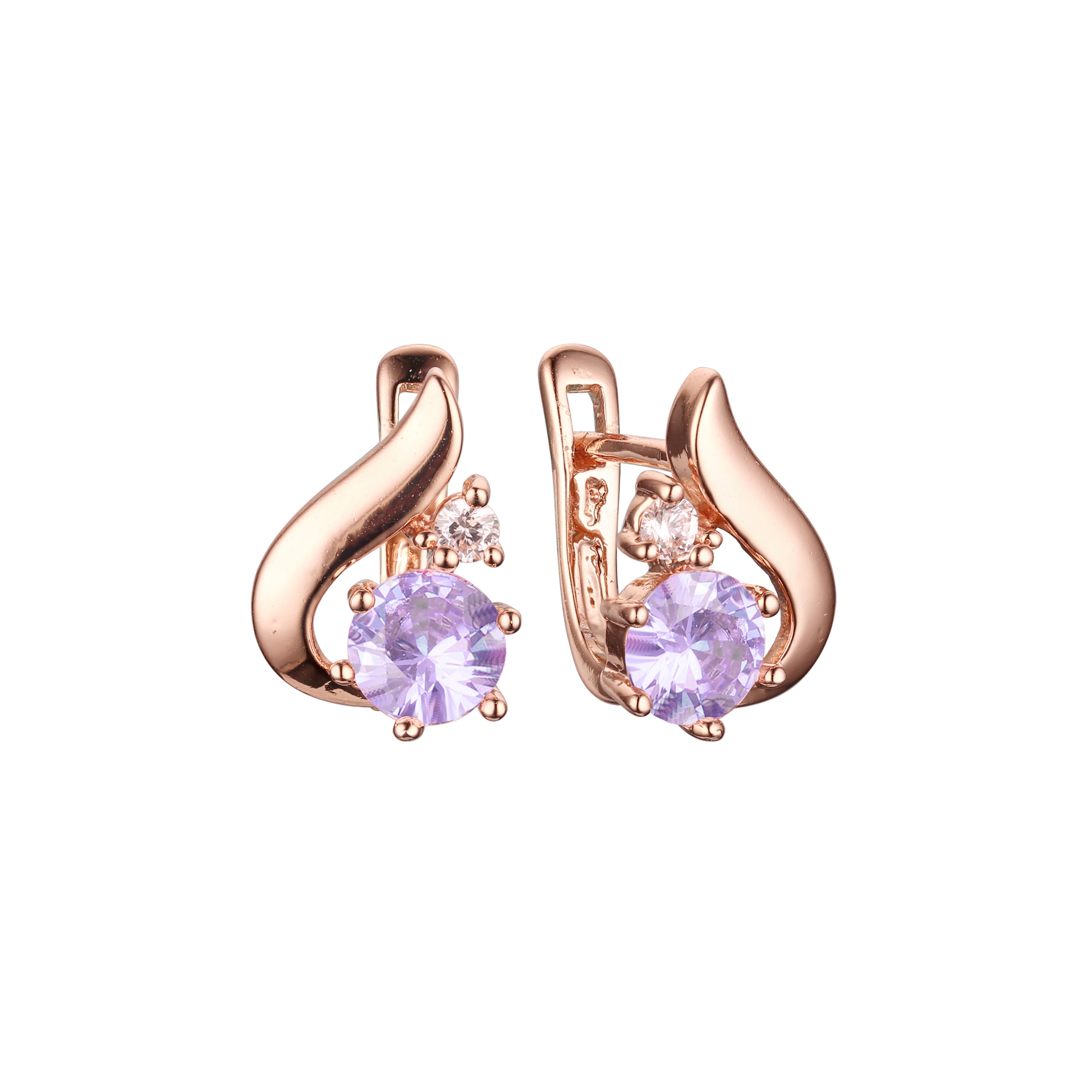 Twisted band solitaire sided with colorful CZs Rose Gold earrings