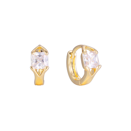 Solitaire huggie earrings in 14K Gold, Rose Gold plating colors