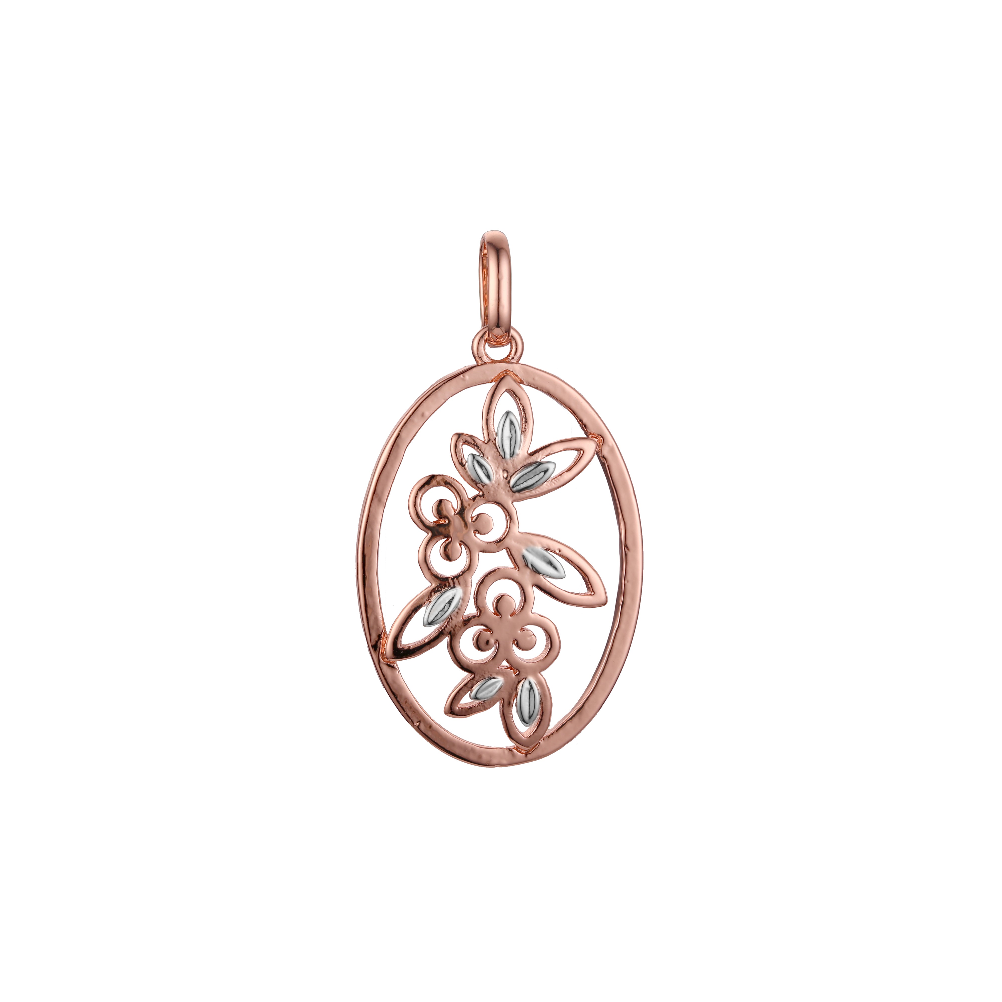 Pingente de folhas ovais Life em ouro rosa de dois tons, cores banhadas a ouro 14K