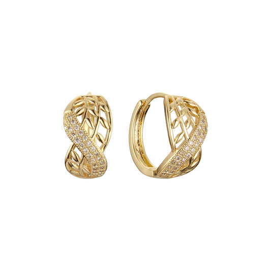 Leaves cluster huggie earrings in 14K Gold, Rose Gold plating colors