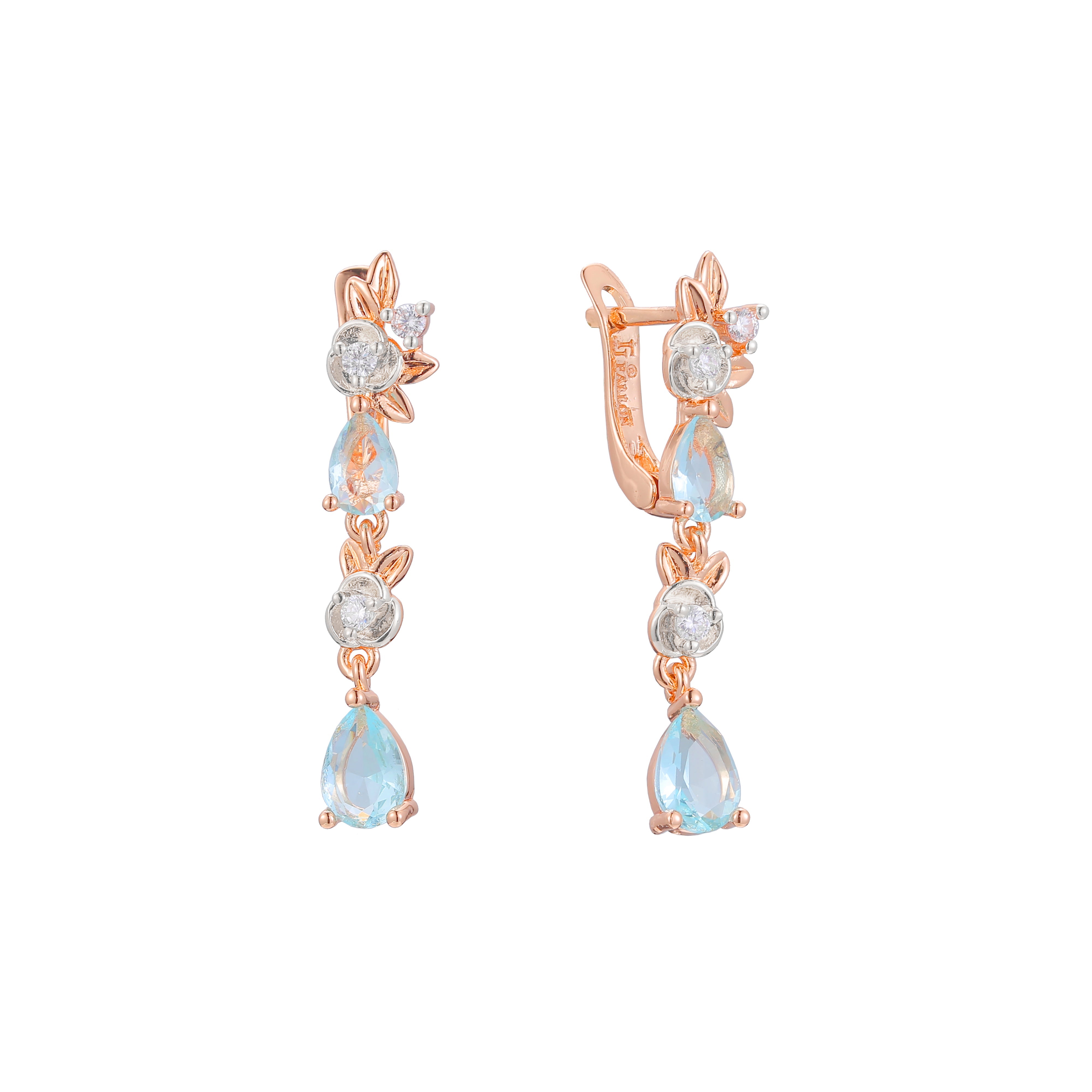 Leaves cluster drop earrings in 14K Gold, Rose Gold, two tone plating colors