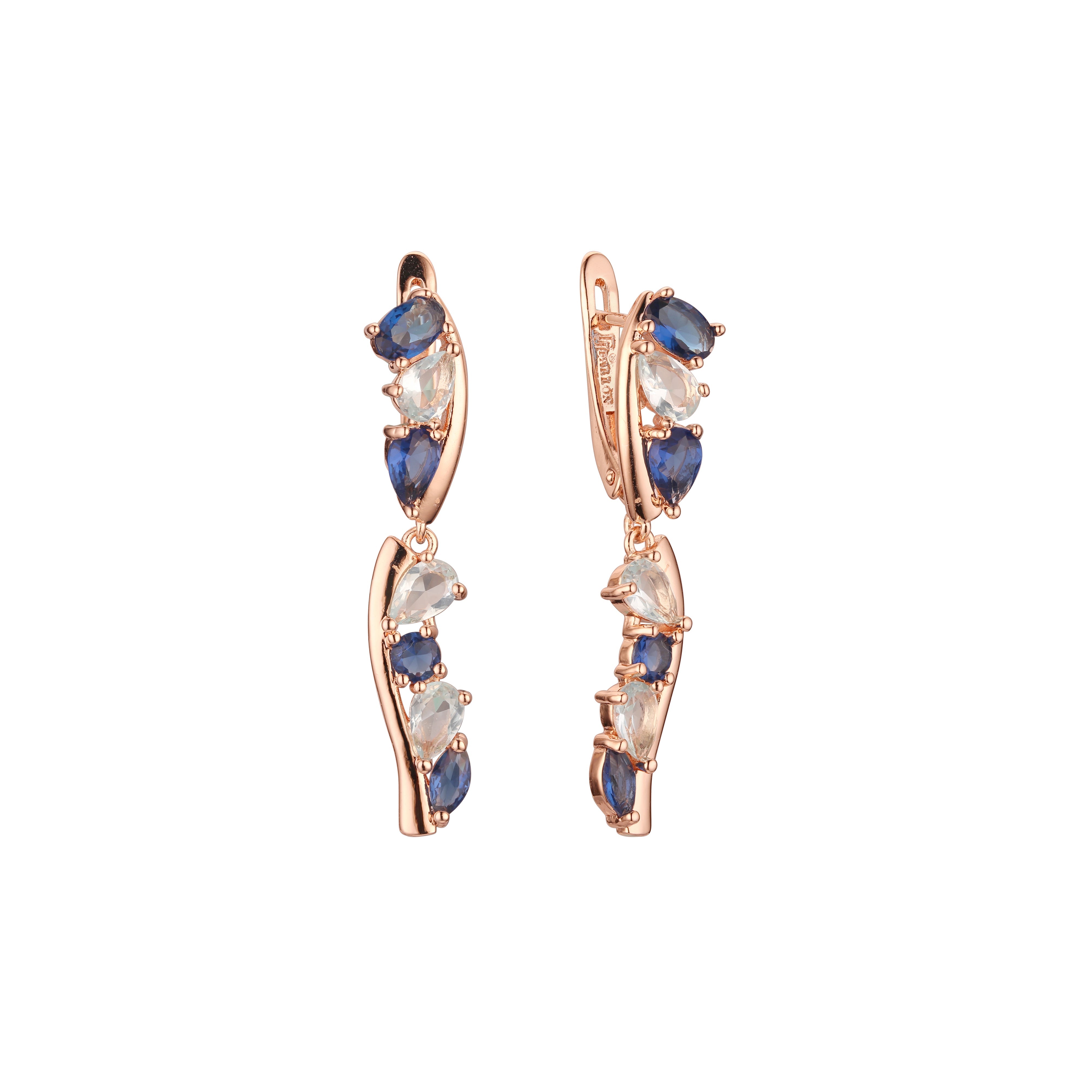 Cluster six red stones earrings in 14K Gold, Rose Gold plating colors