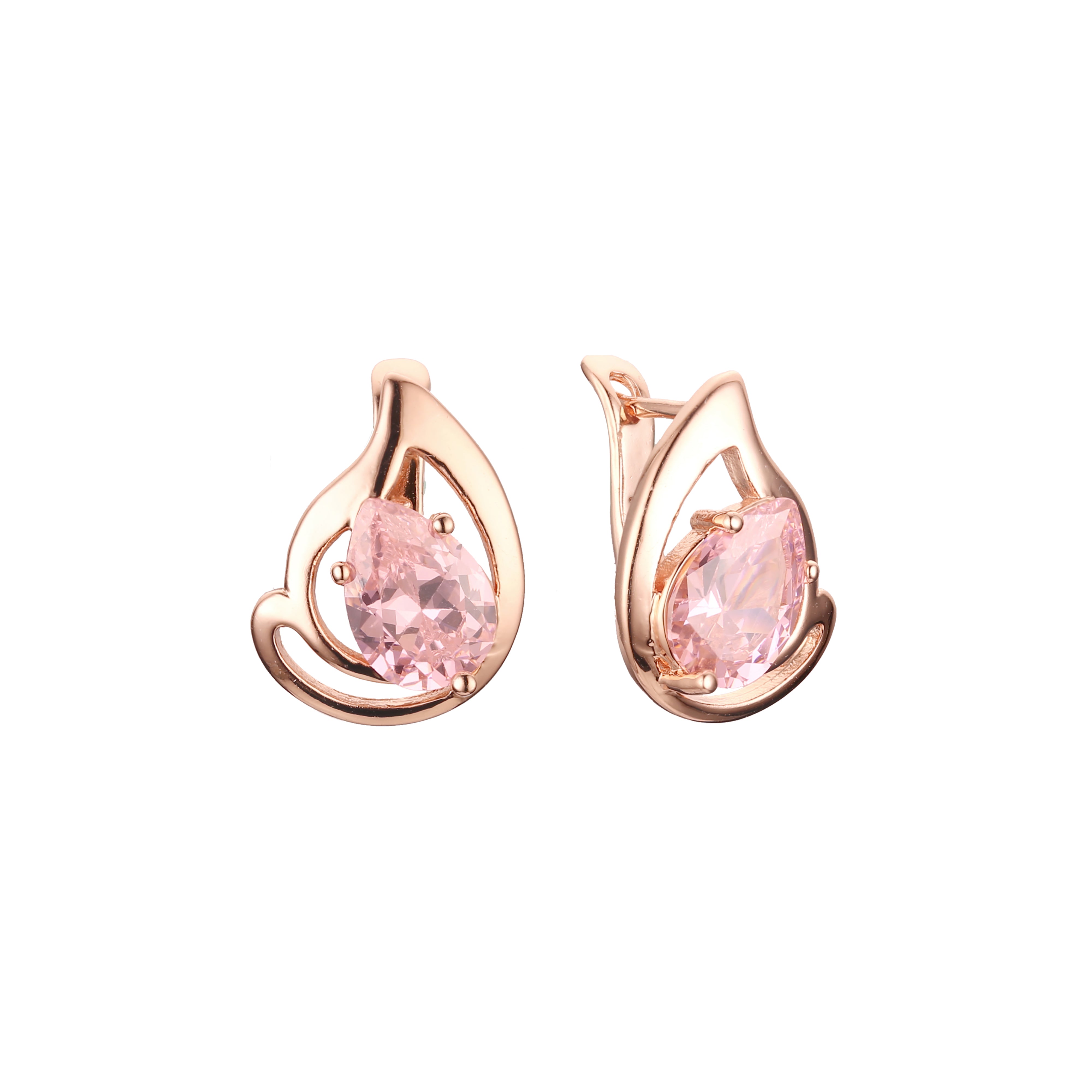 Solitaire teardrop colorful CZ Rose Gold earrings