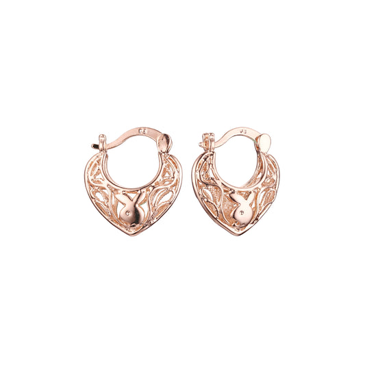 Aretes de aro de conejo en Oro de 14K, colores baño de Oro Rosa