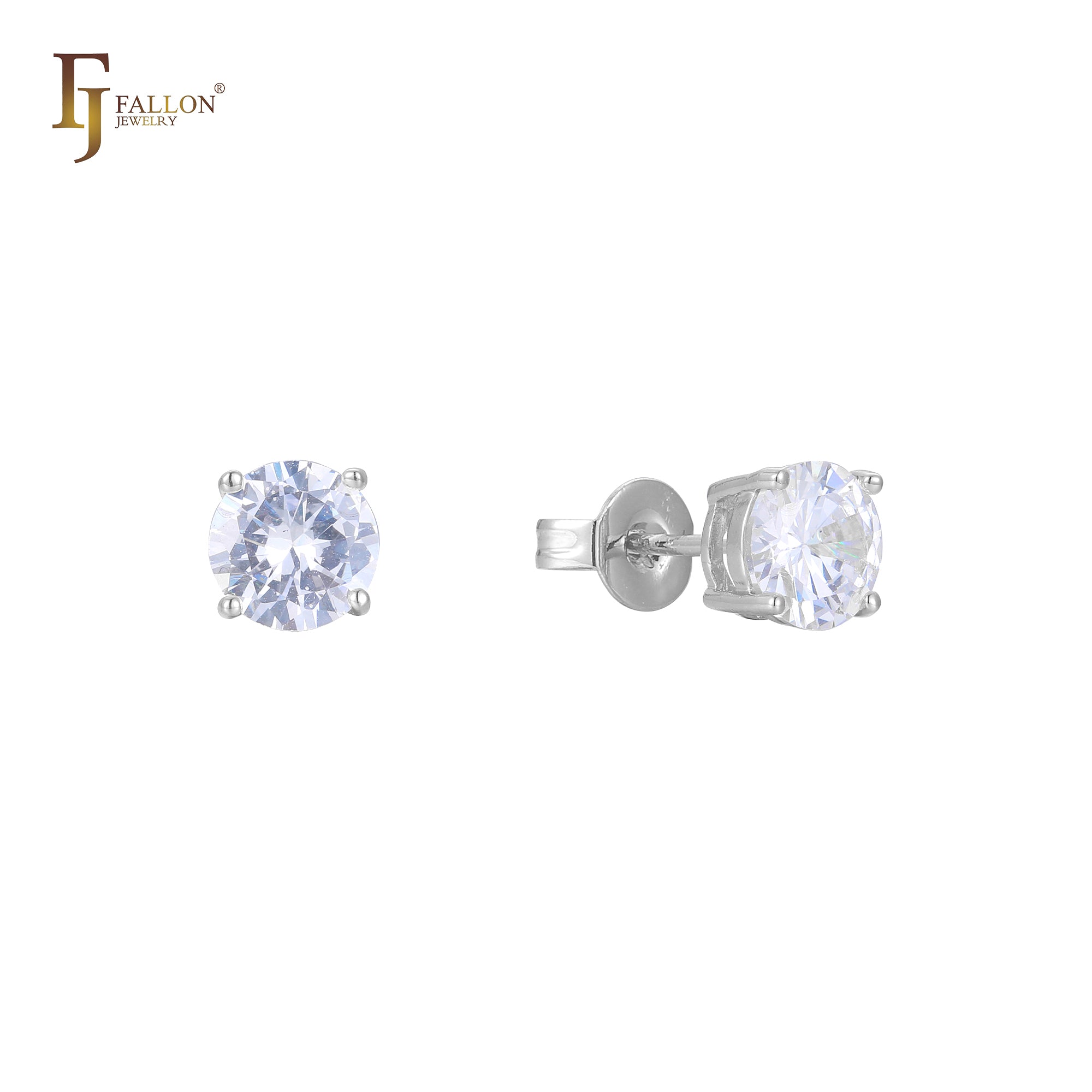 Solitaire Four claws colorful cz 14K Gold, Rose Gold, White Gold Stud earrings