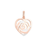 Rose flower heart pendant in Rose Gold two tone, 14K Gold plating colors