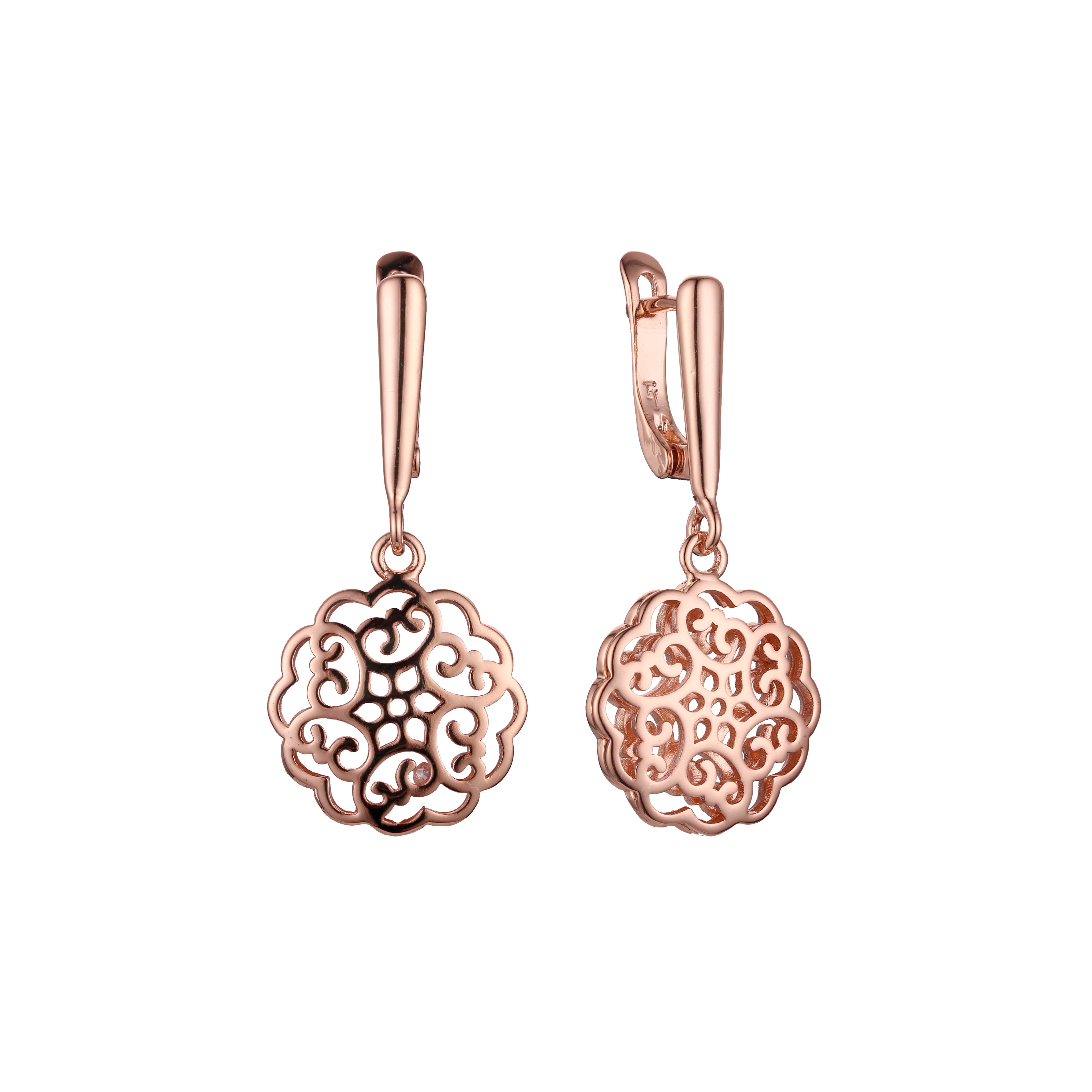 Filigree kaleidoscope flower earrings in 14K Gold, Rose Gold plating colors