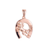 Horse in a horseshoe pendant plated in 14K Gold, Rose Gold