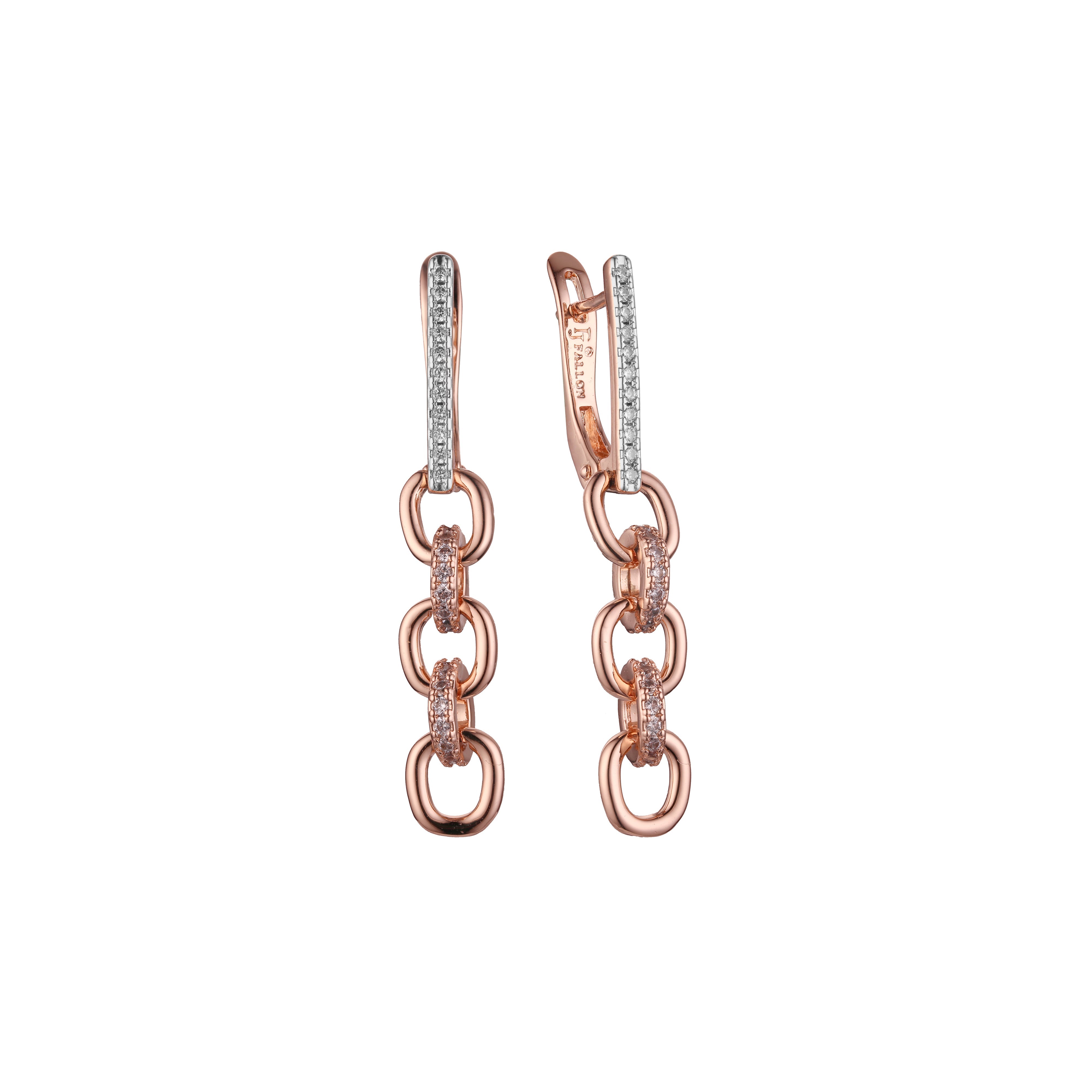 Aretes de eslabones de cadena en Oro 14K, oro rosa, baño de dos colores