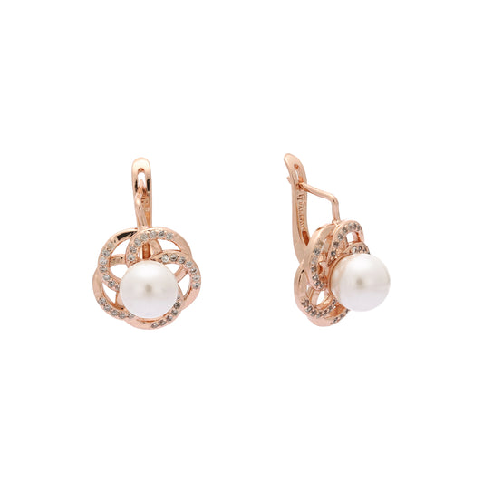 Solitaire pearl paved cz Rose Gold earrings