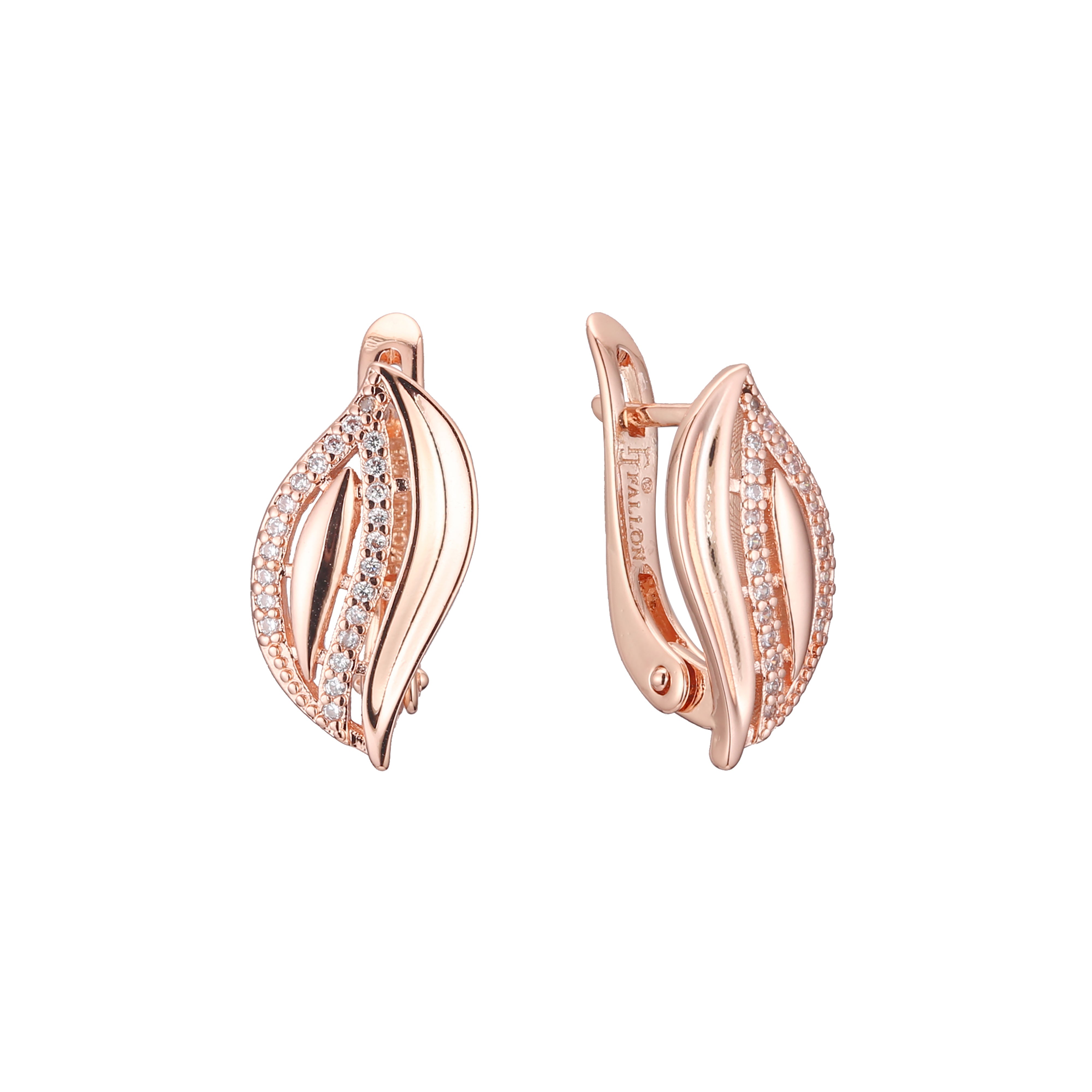 Aretes de racimo de hojas en Oro 14K, oro rosa, baño de dos tonos