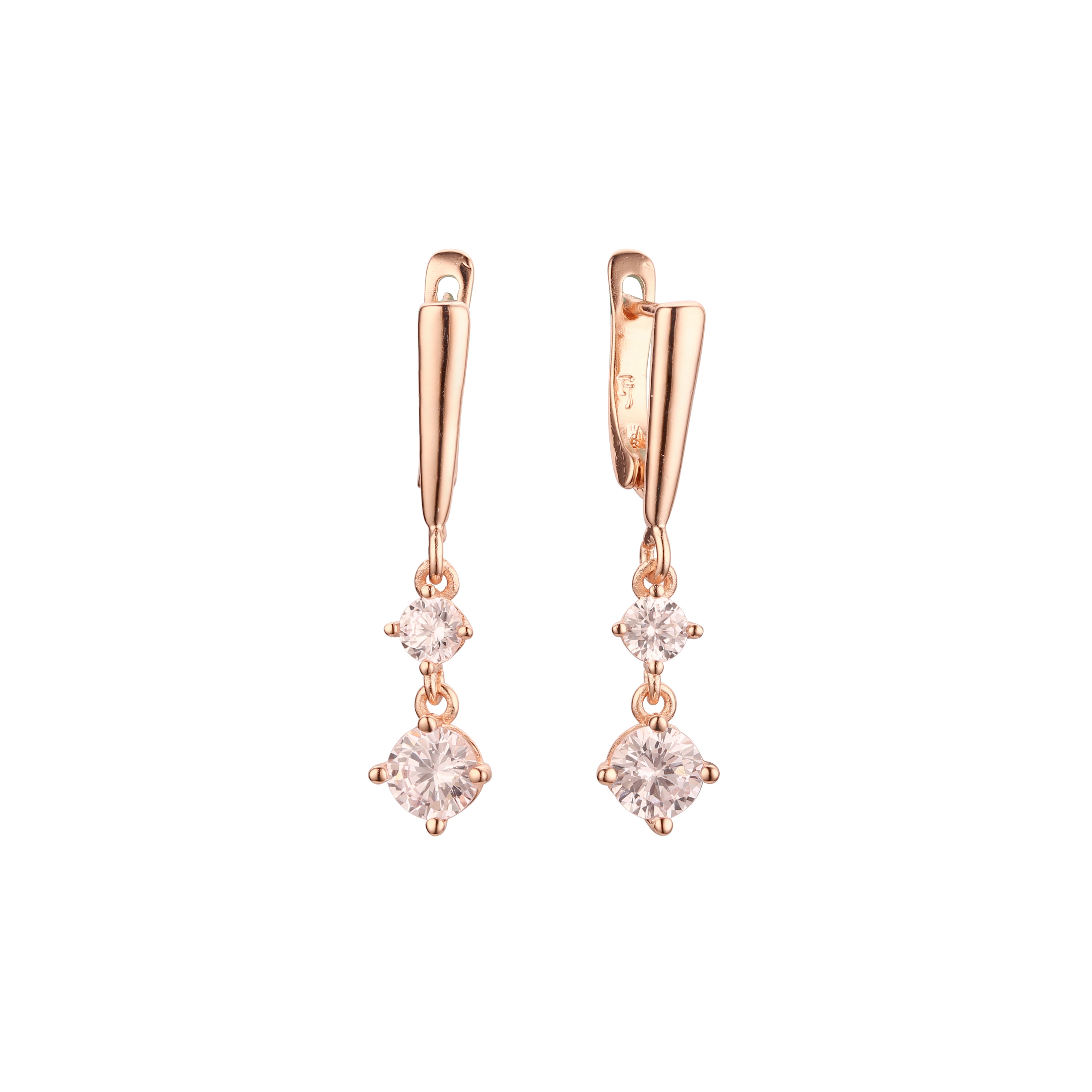 Double White CZs drop White Gold, Rose Gold earrings