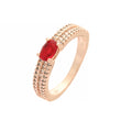 Solitaire red three row paved white cz Rose Gold, 14K Gold rings