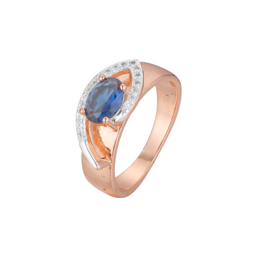 Rose Gold two tone solitaire blue stone rings