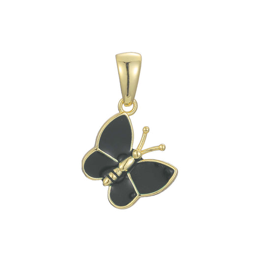 Tiny butterfly pendant made of 14k solid yellow gold and zircon