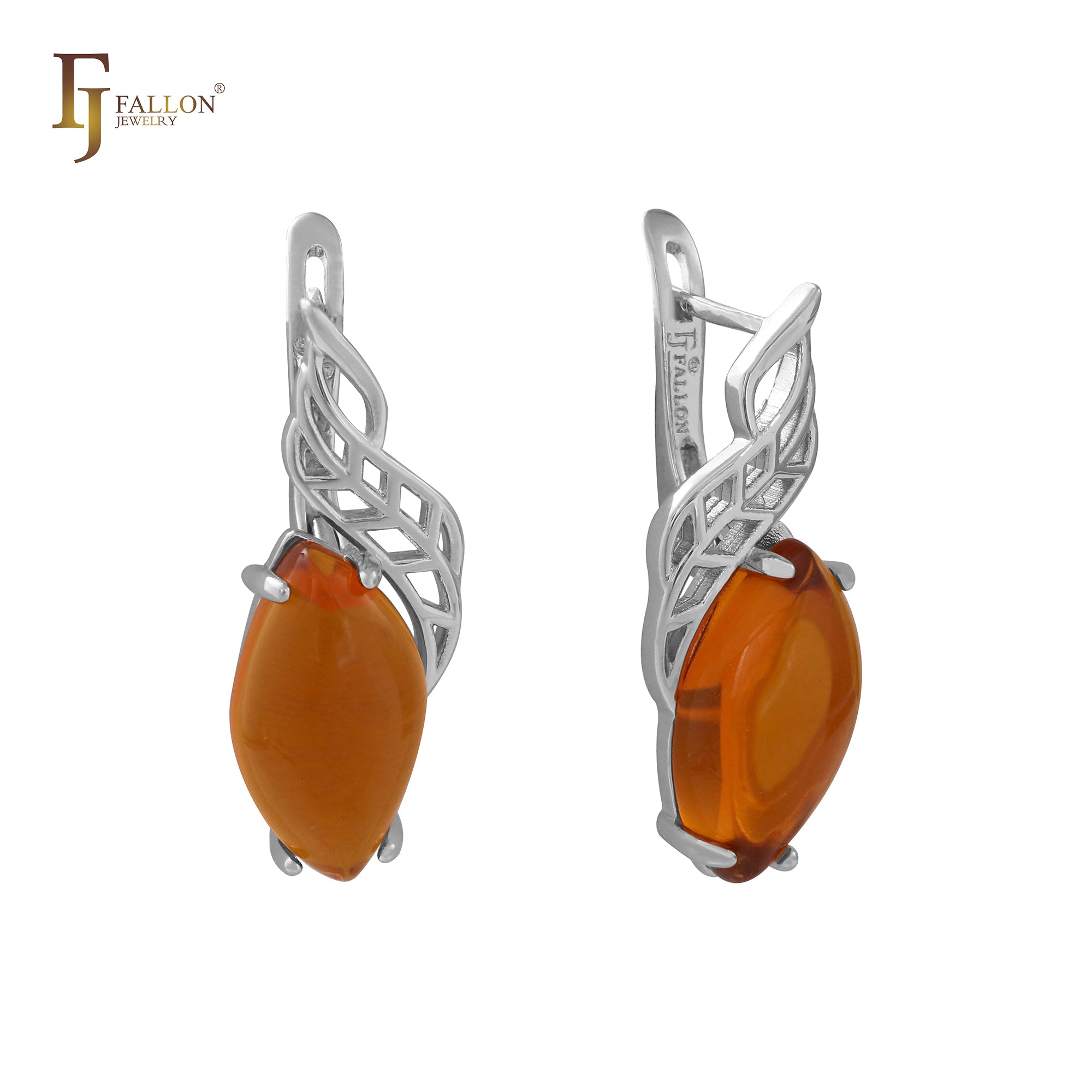 Marquise Amber Orange Red solitaire big CZ earrings