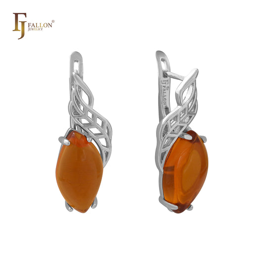 Pendientes grandes con circonita cúbica en solitario Marquise Amber Orange Red