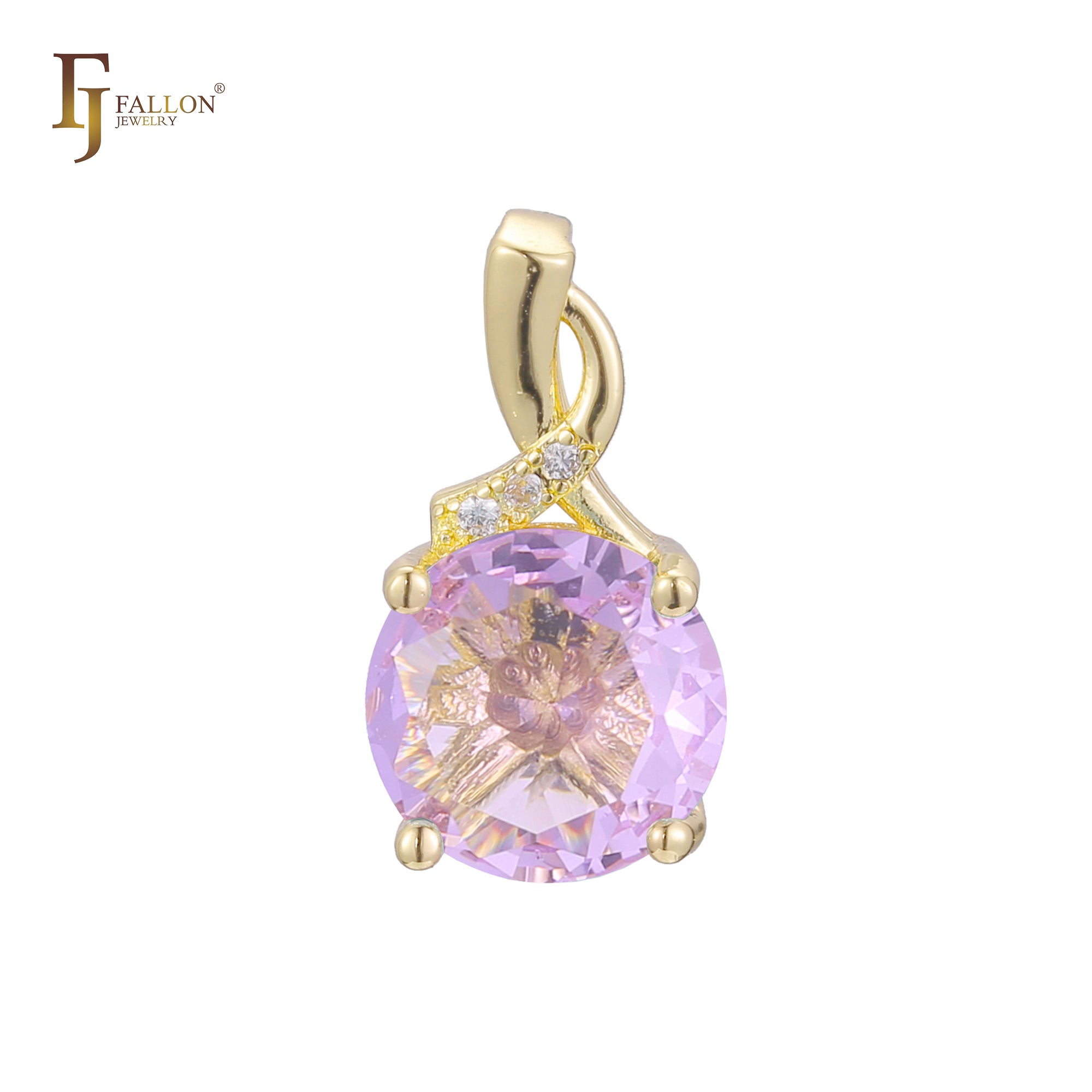 Solitaire rounded colorful cz 14K Gold, Rose Gold two tone pendant