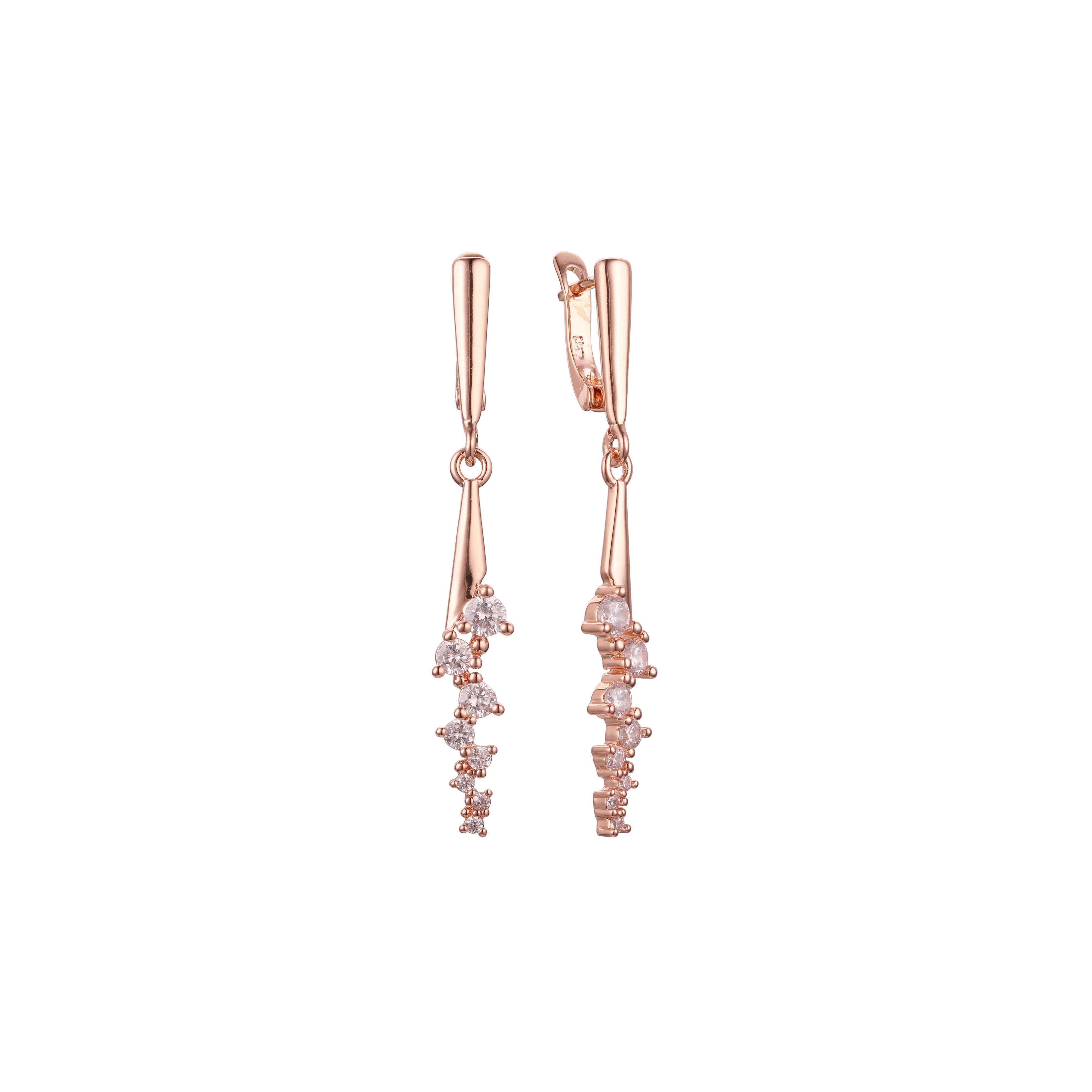 Brincos altos em ouro 14K, ouro rosa, duas cores de revestimento