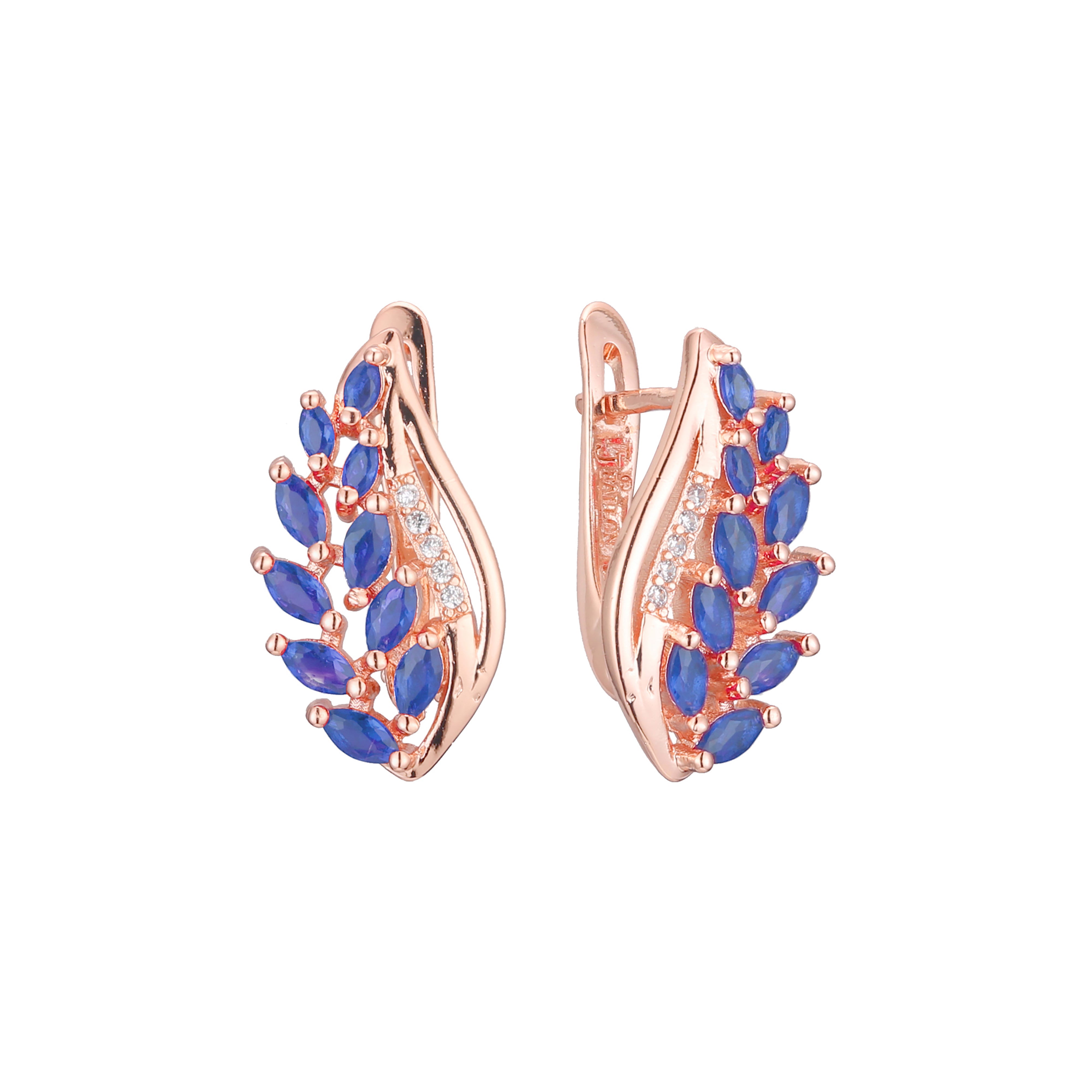 Cluster blooming leaves CZs 14K Gold, Rose Gold, two tone earrings