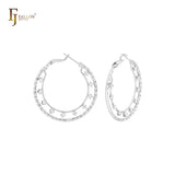 Cluster White CZs dotted 14K Gold textured Hoop earrings