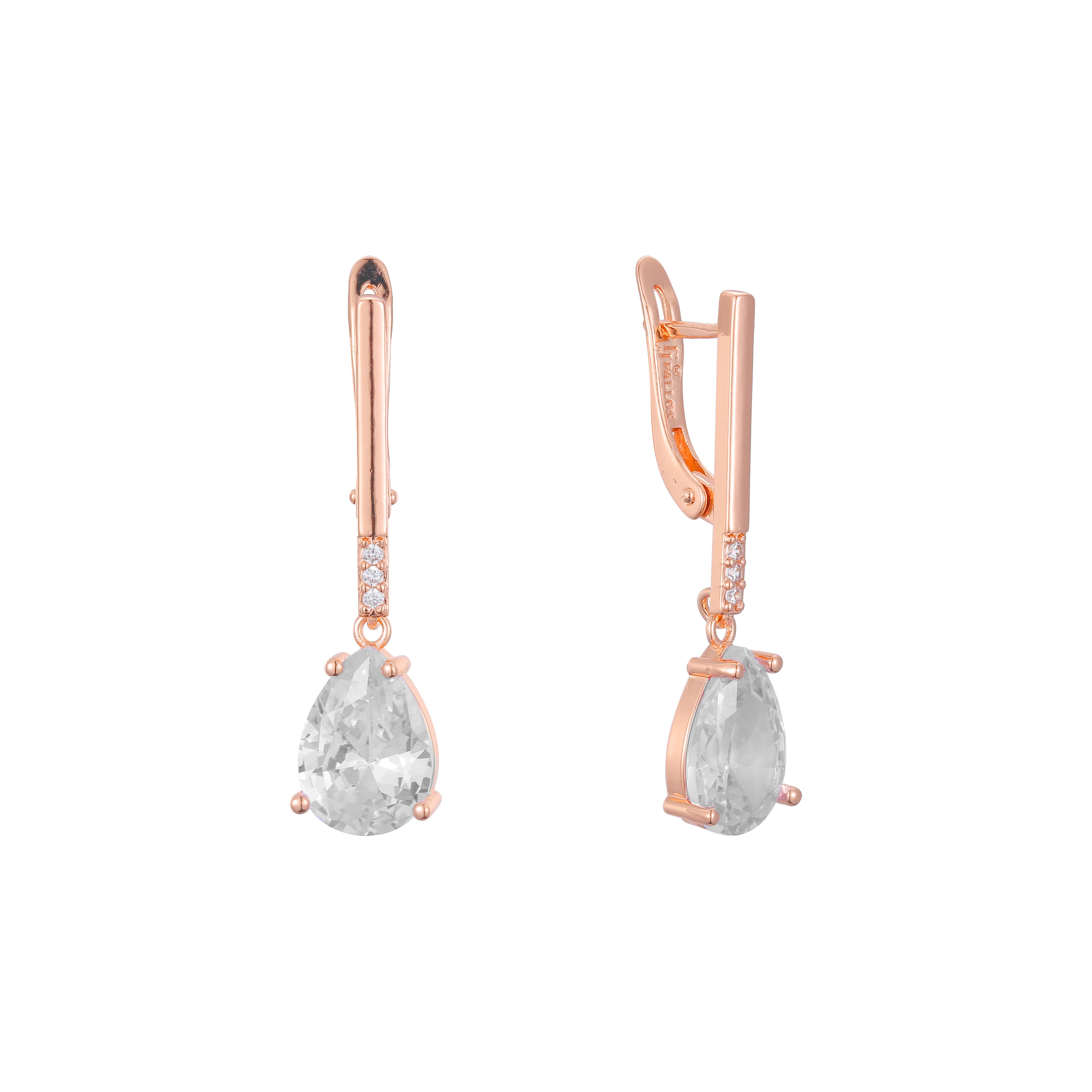 Solitaire teardrop stone earrings in 14K Gold, Rose Gold, two tone plating colors