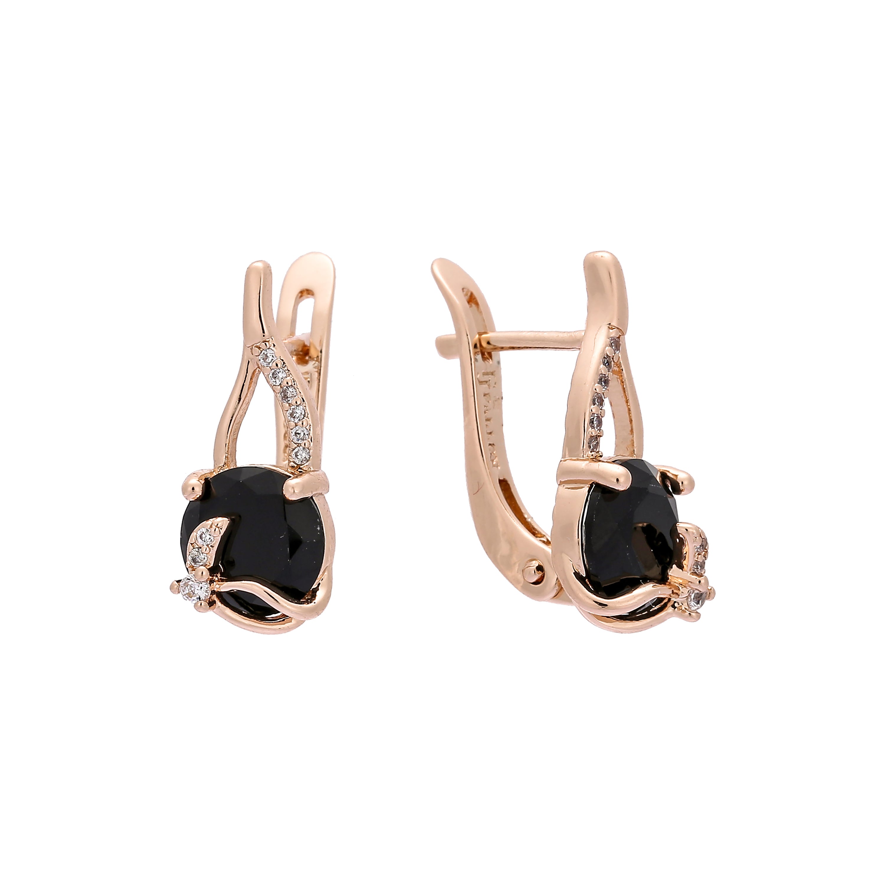 Solitario aretes grandes de oro rosa pavimentados con piedra cz