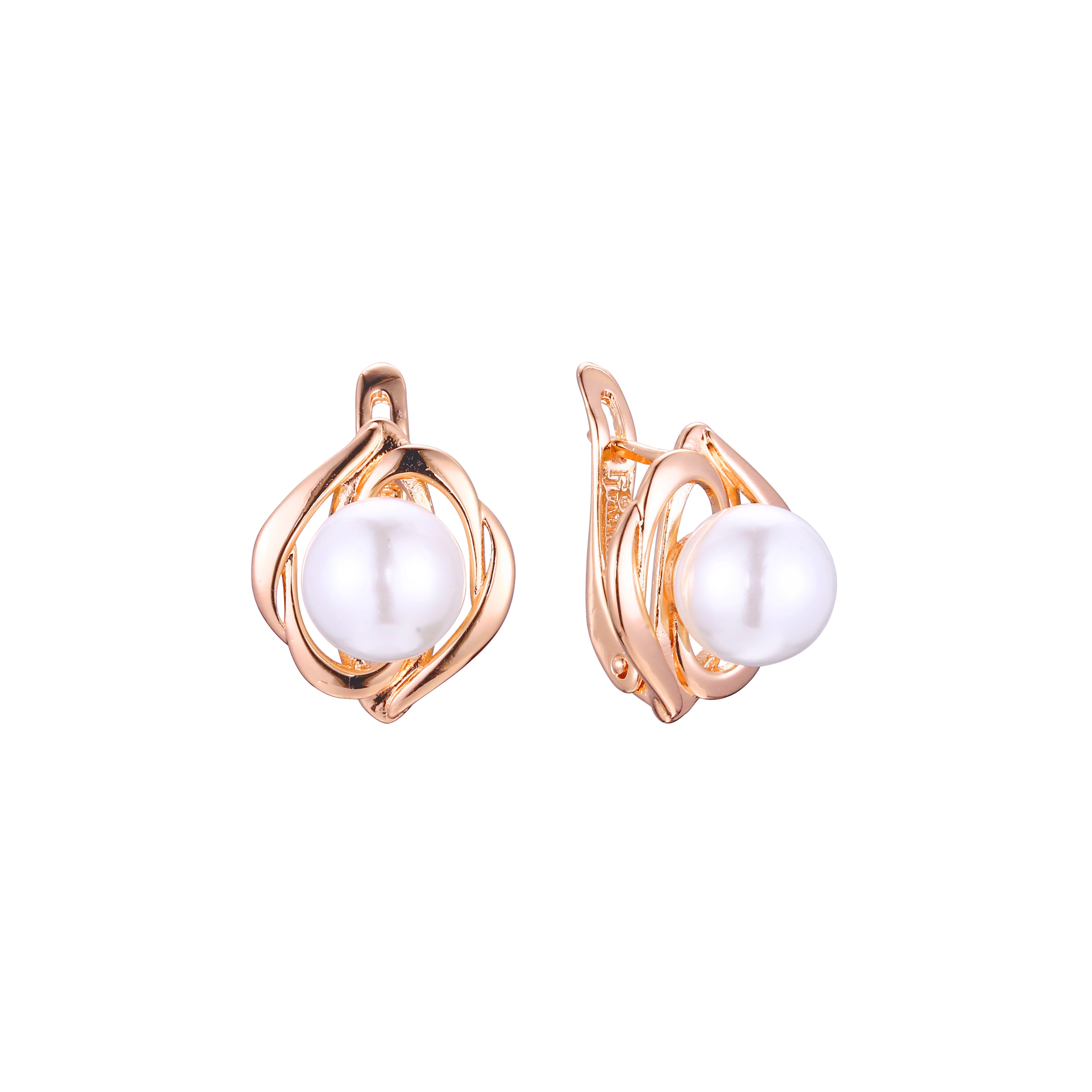 Aretes de Perlas en Oro de 14K, colores baño de Oro Rosa