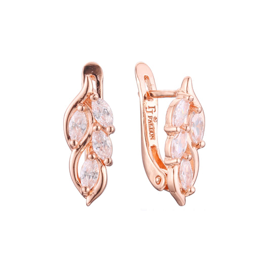 Leaves cluster CZs 14K Gold, Rose Gold, two tone earrings