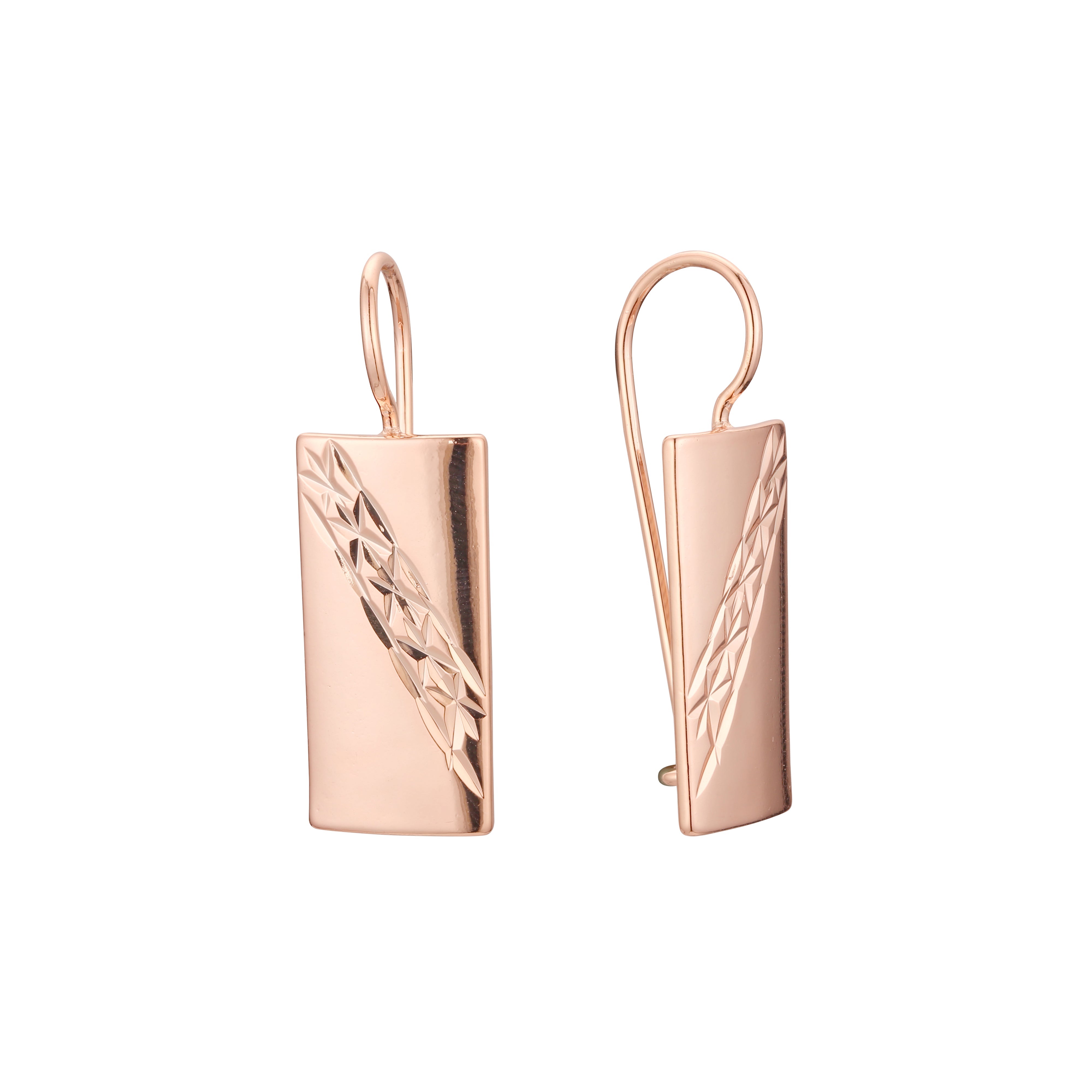 Pendientes de gancho de alambre en Oro 14K, colores de baño de oro rosa.