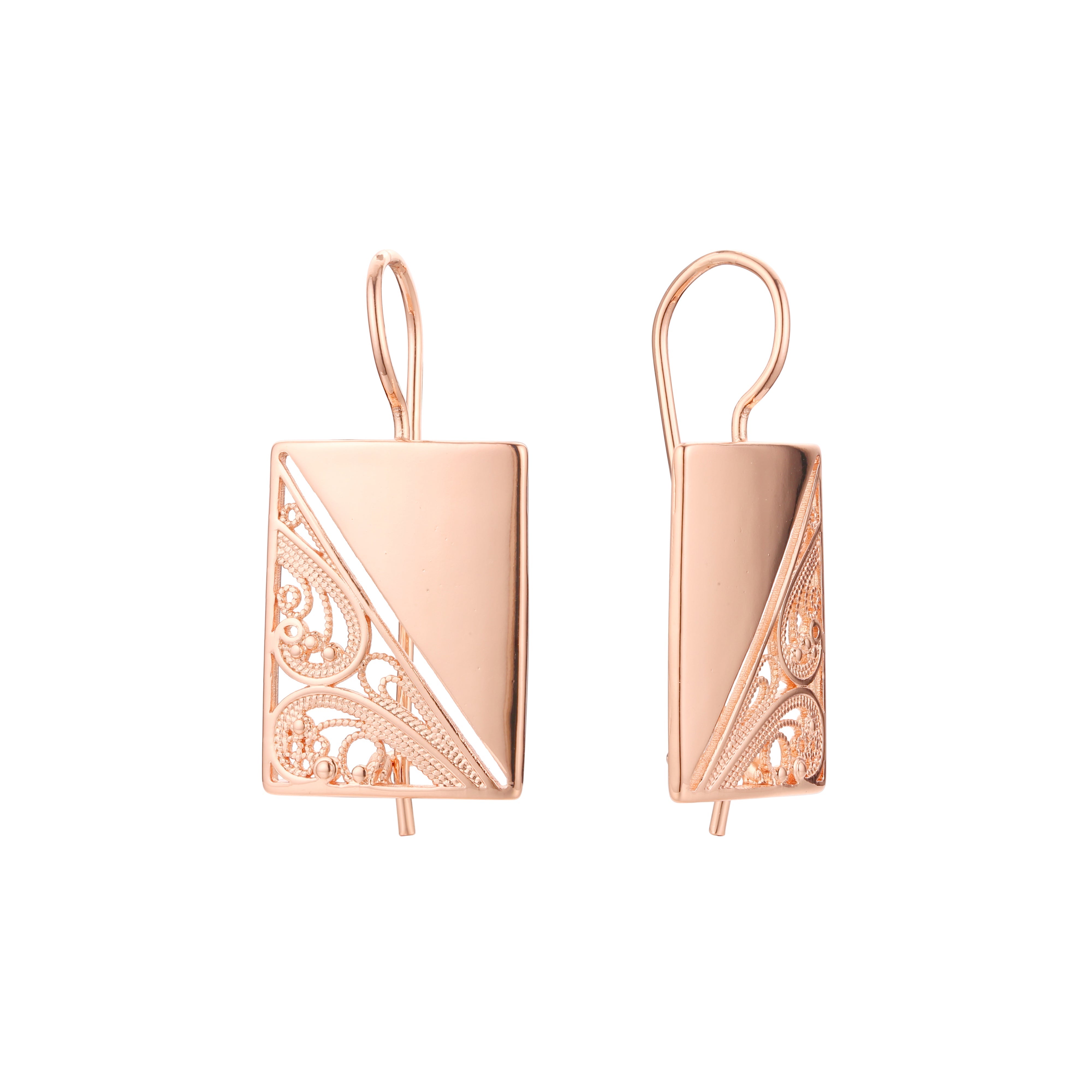 Pendientes de gancho de alambre en Oro 14K, colores de baño de oro rosa.