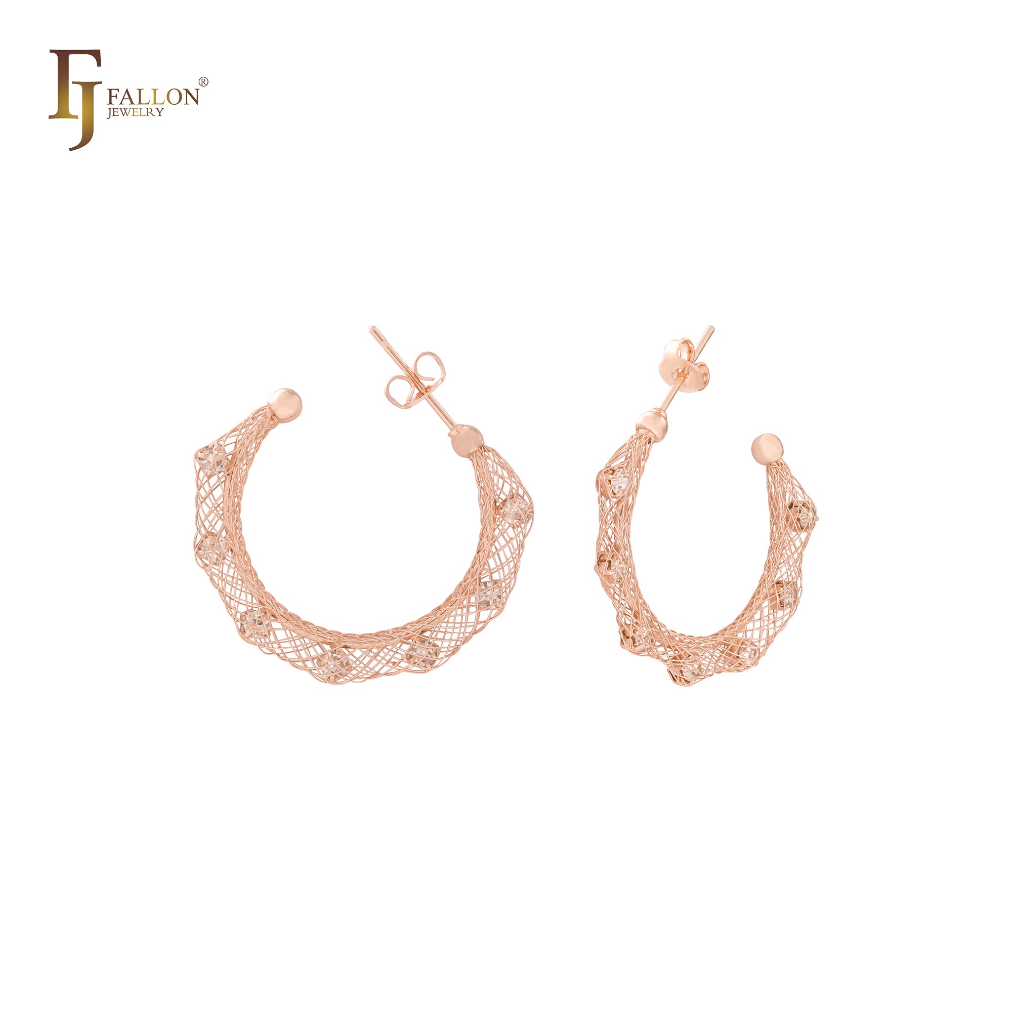 Aretes de oro de 14 quilates con circonitas blancas y recinto de filigrana en forma de jaula de red