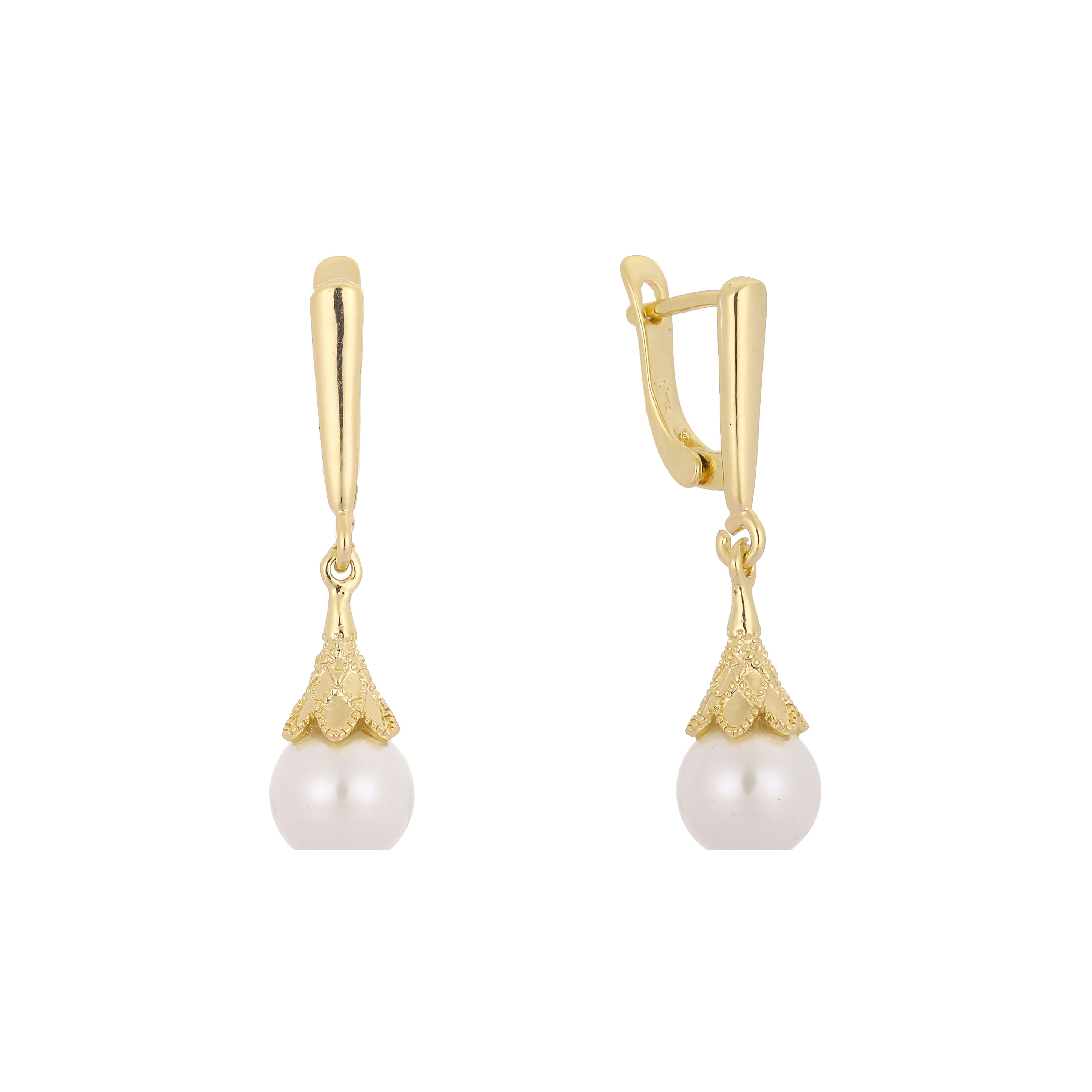 Aretes colgantes de perlas en Oro 14K, colores baño de oro rosa