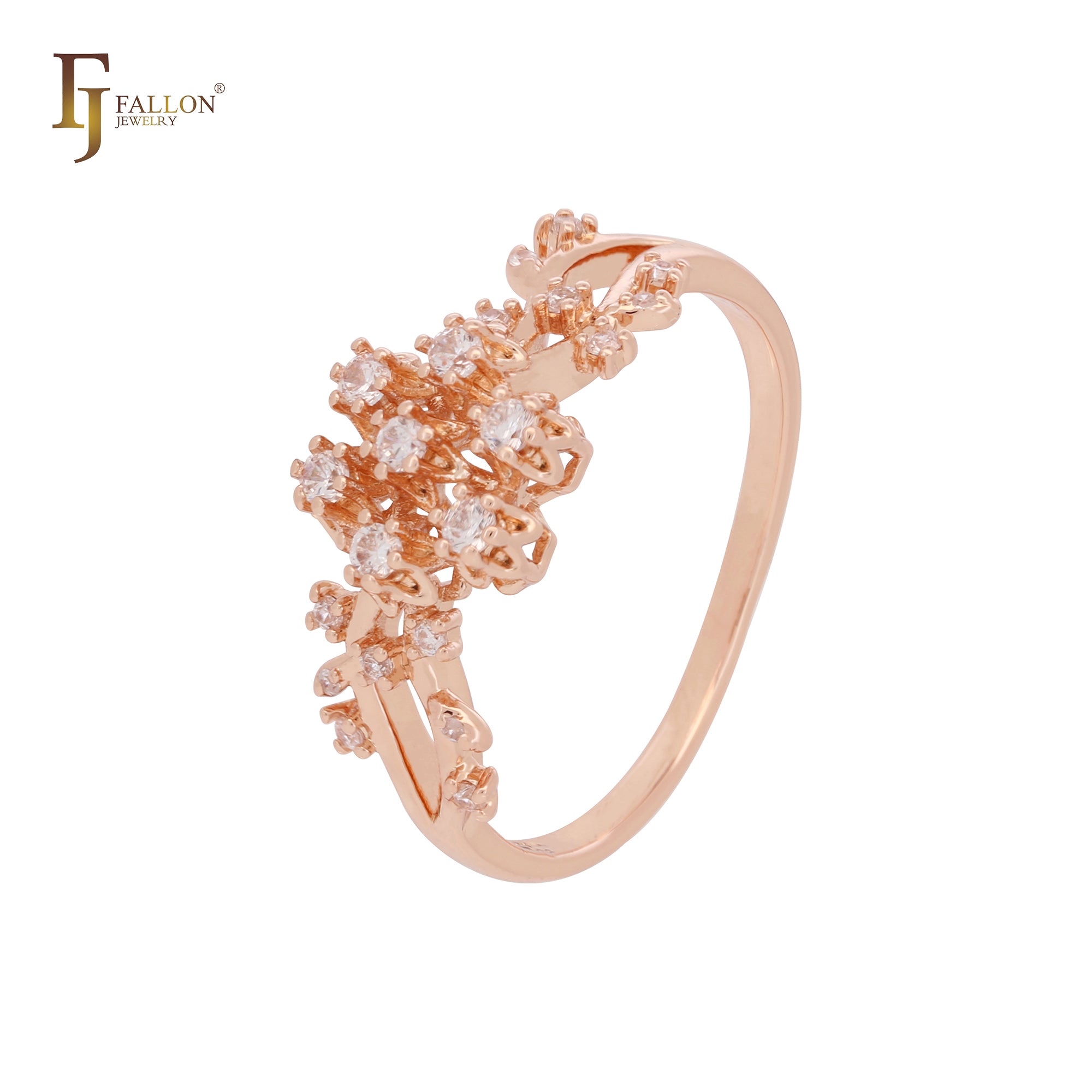 Elegant cluster white CZs Rose Gold rings