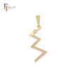 Lightning sign zigzag cluster white CZs 14K Gold Pendant