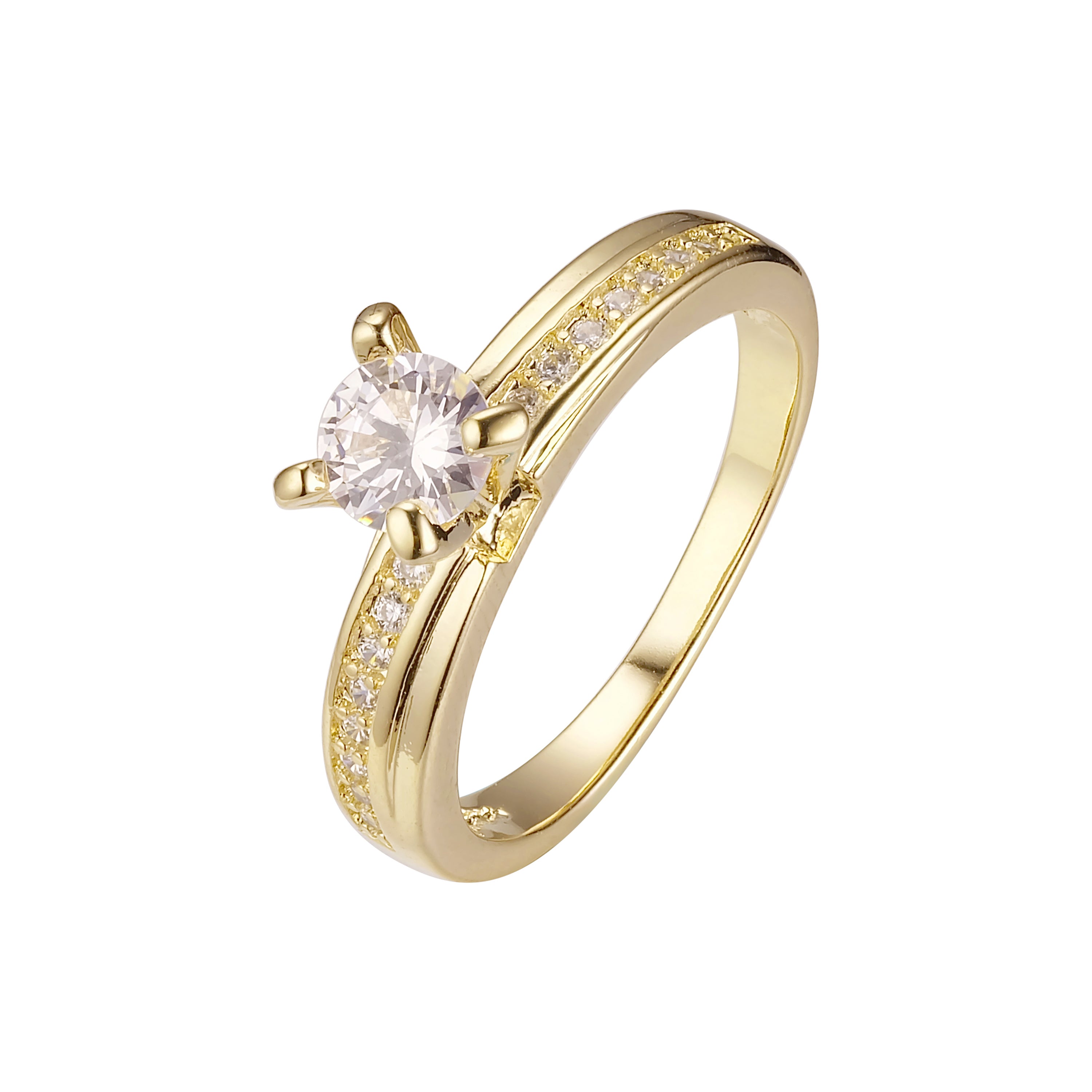 Solitaire and paved 14K gold rings