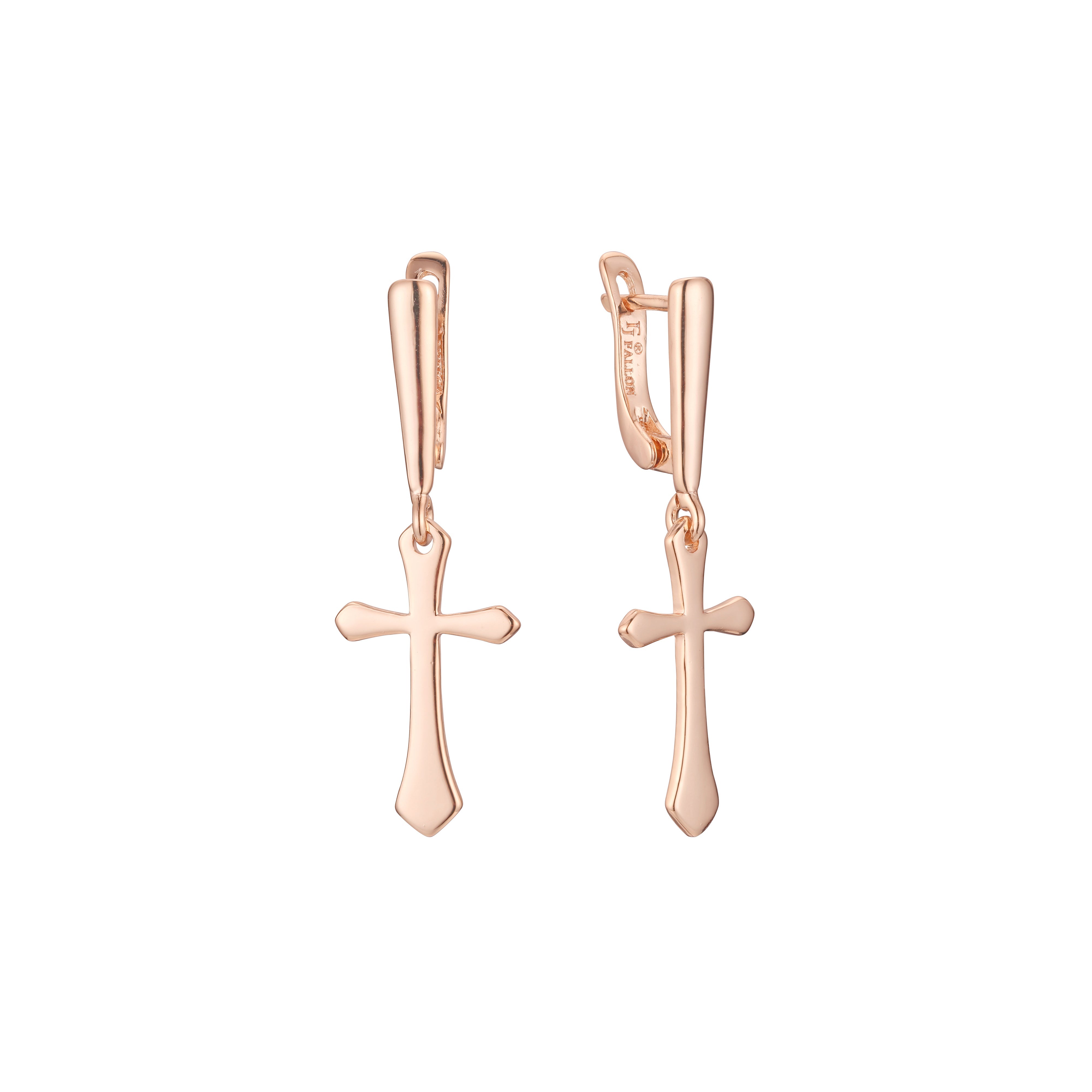 Brincos de cruz em ouro 14K, cores banhadas a ouro rosa