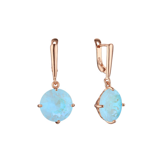 Rose Gold earrings with round colorful stone / turquoise