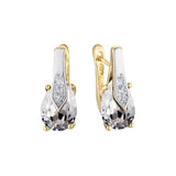 Clipped solitaire teardrop solitaire CZ 14K Gold, White Gold, Rose Gold, two tone Earrings