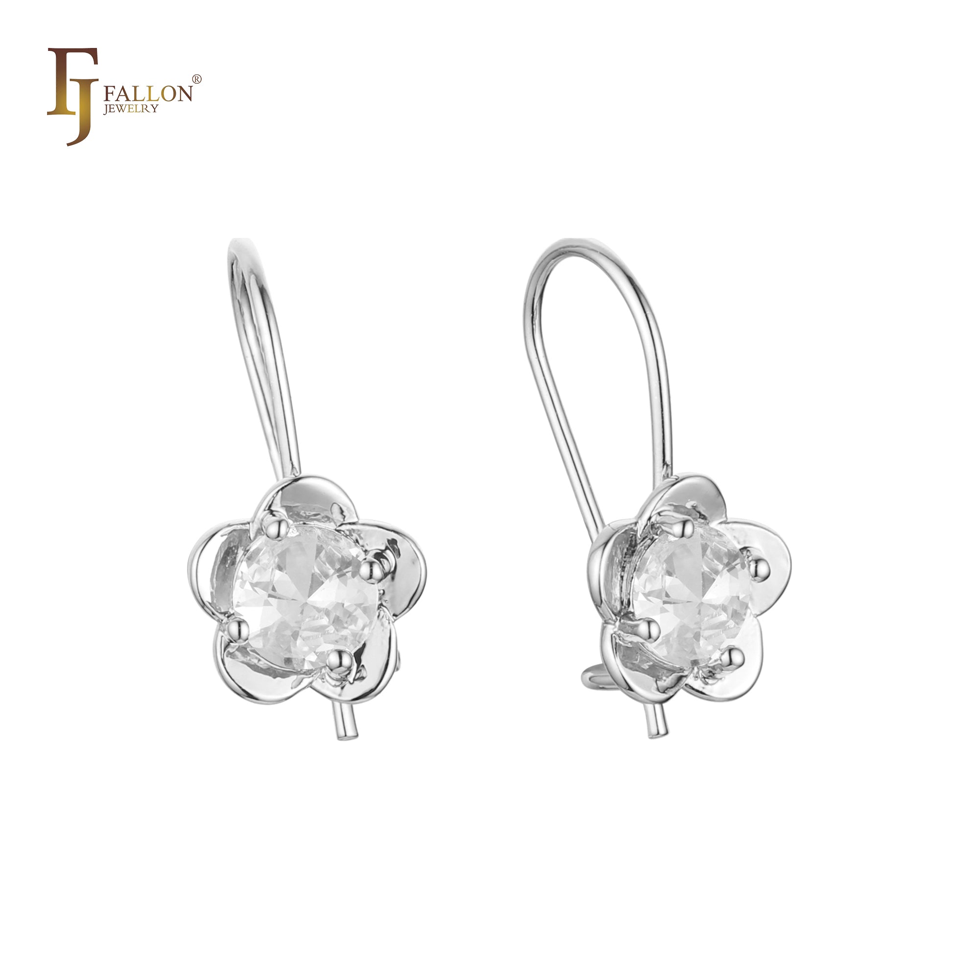 Wire hook solitaire round CZ Rose Gold, two tone earrings