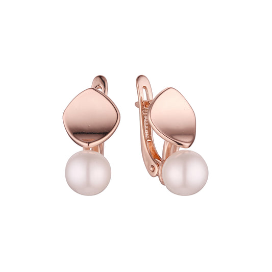 Aretes de Perlas en Oro de 14K, colores baño de Oro Rosa