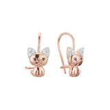 Wire hook cat cluster child earrings in 14K Gold, Rose Gold, two tone plating colors