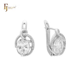 Oval paved white CZs solitaire colorful CZ Rose Gold earrings