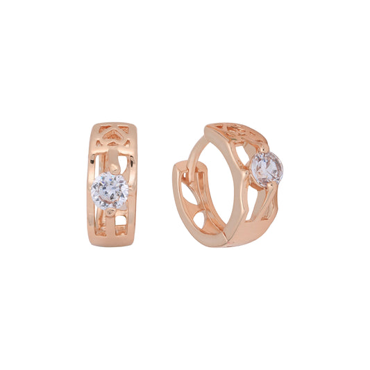 Brincos huggie Solitaire em ouro 14K, cores banhadas a ouro rosa