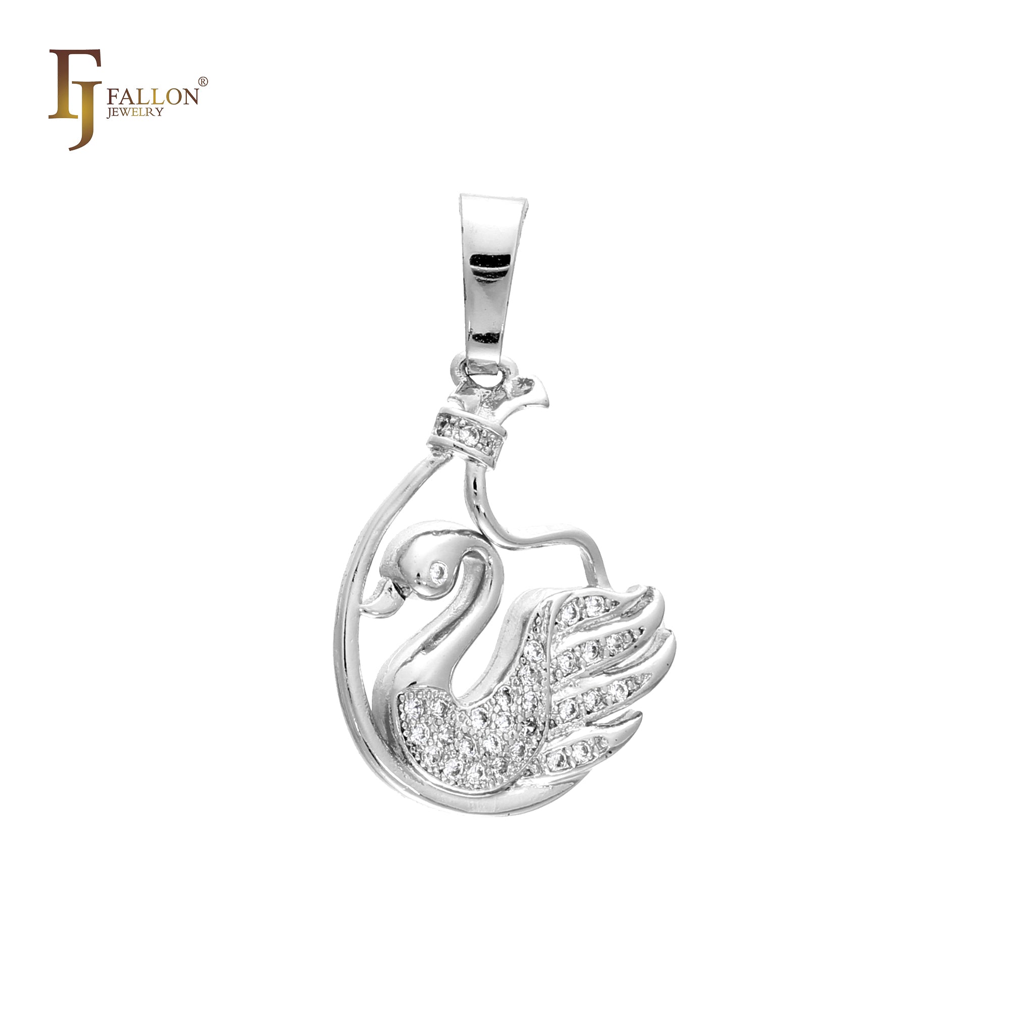 Cluster 14K Gold swan pendant