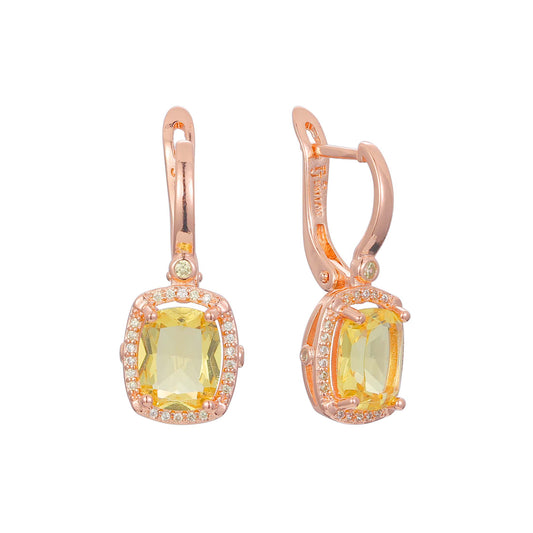 Pendientes halo de piedra talla esmeralda chapados en Oro Rosa