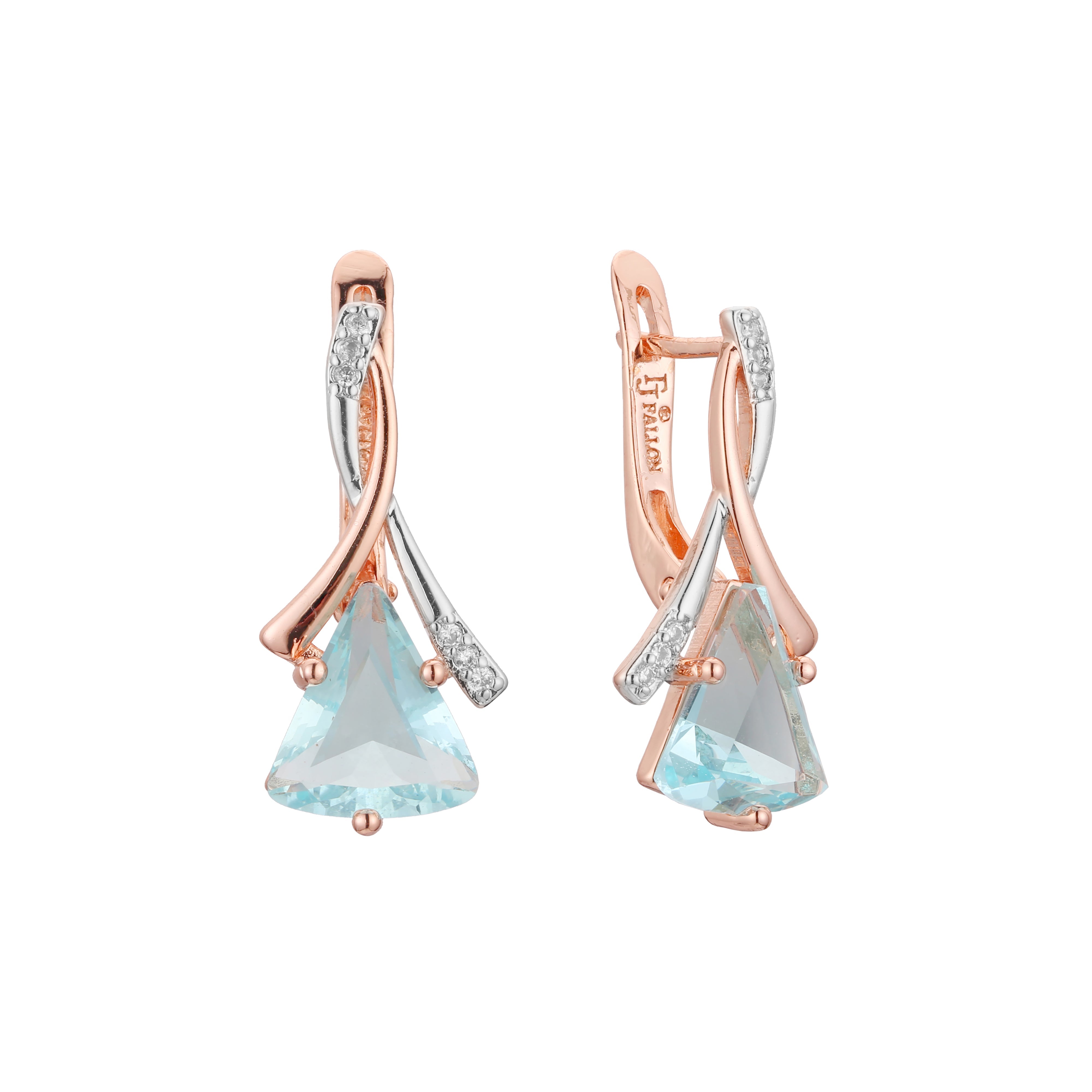 Aretes solitarios en Oro de 14K, Oro Rosa, baño de dos tonos