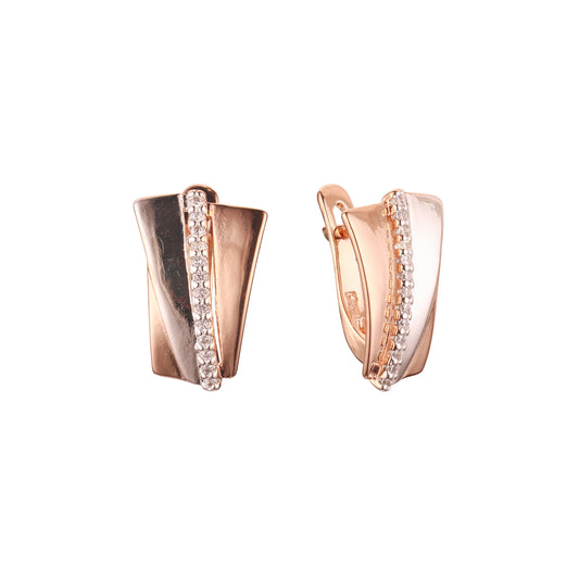 Rose Gold two tone paved white cz earrings